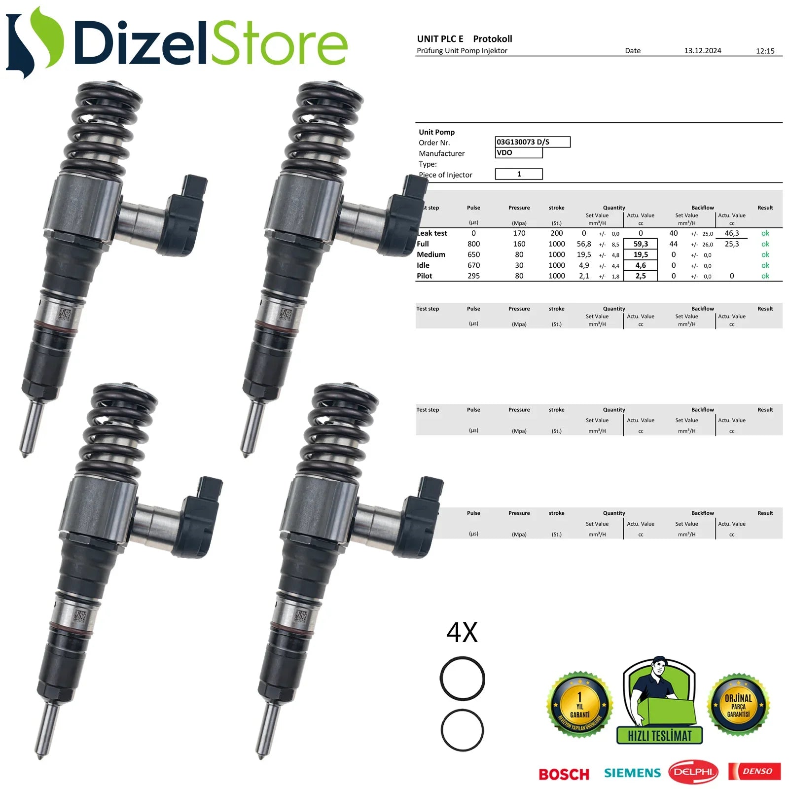 4X 03G130073D Dizel Enjektör VW Passat B6 Variant 2.0 TDI 03G130073S - Dizel Store