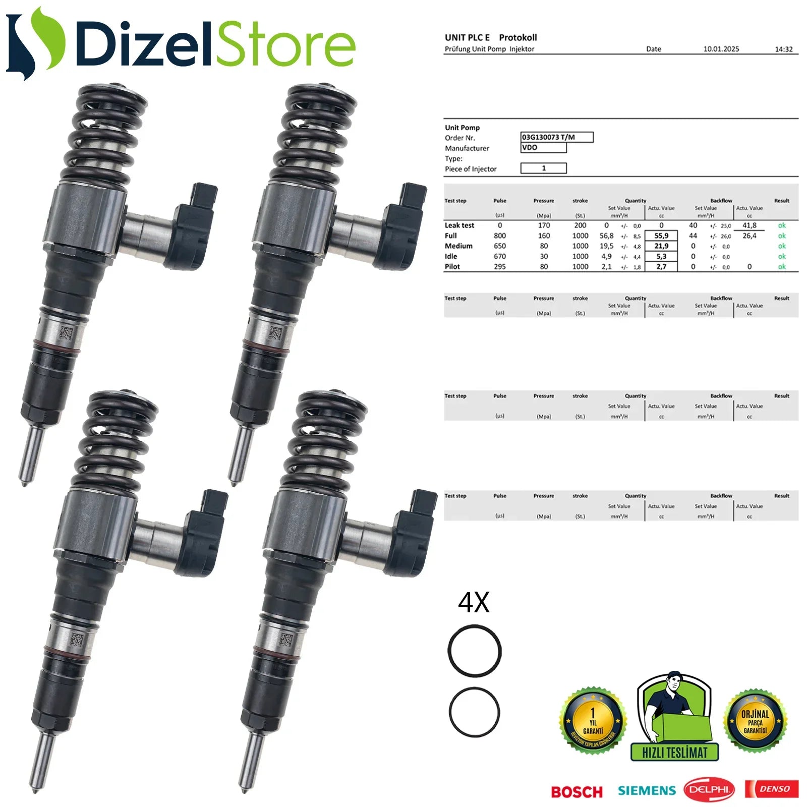 4X 03G130073T Dizel Enjektör Skoda Seat Audi VW Passat Touran 2.0 TDI 03G130073M - Dizel Store