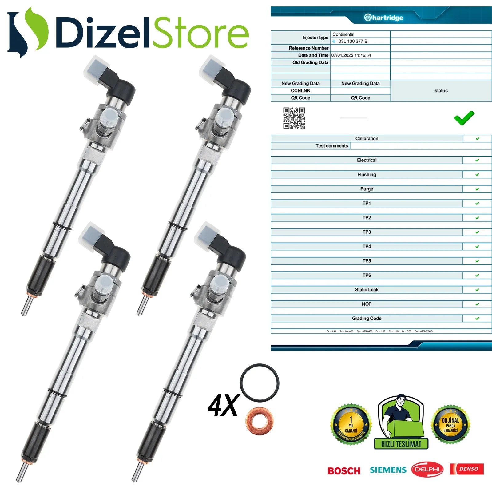4X 03L130277B Siemens Enjektör Audi Seat Skoda VW 1.6 TDI A2C9626040080 - Dizel Store