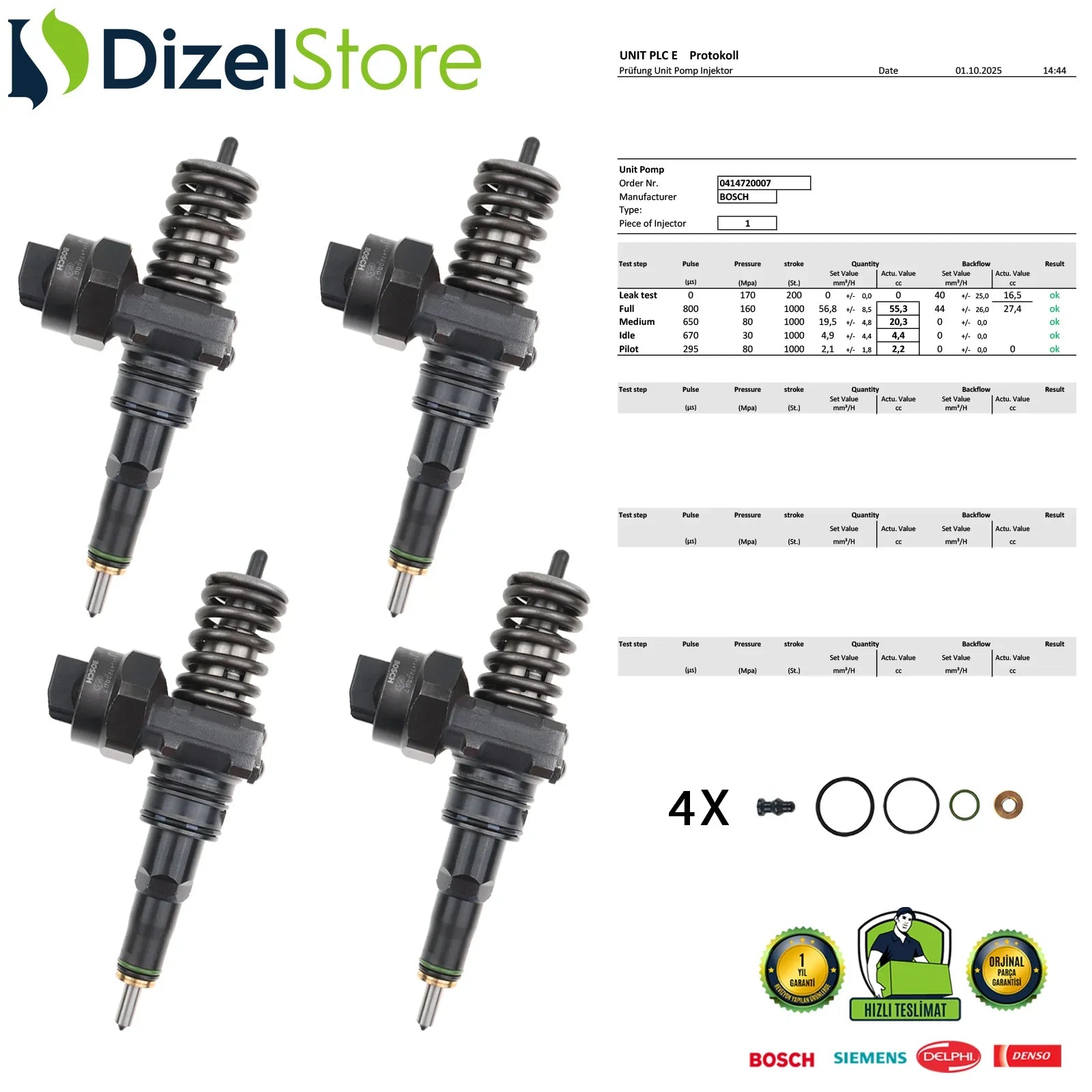 4X 0414720007 BOSCH POMPA NOZULU ÜNİTESİ PDE AUDI SEAT SKODA FABIA I 1.4 TDI 038130073F - Dizel Store