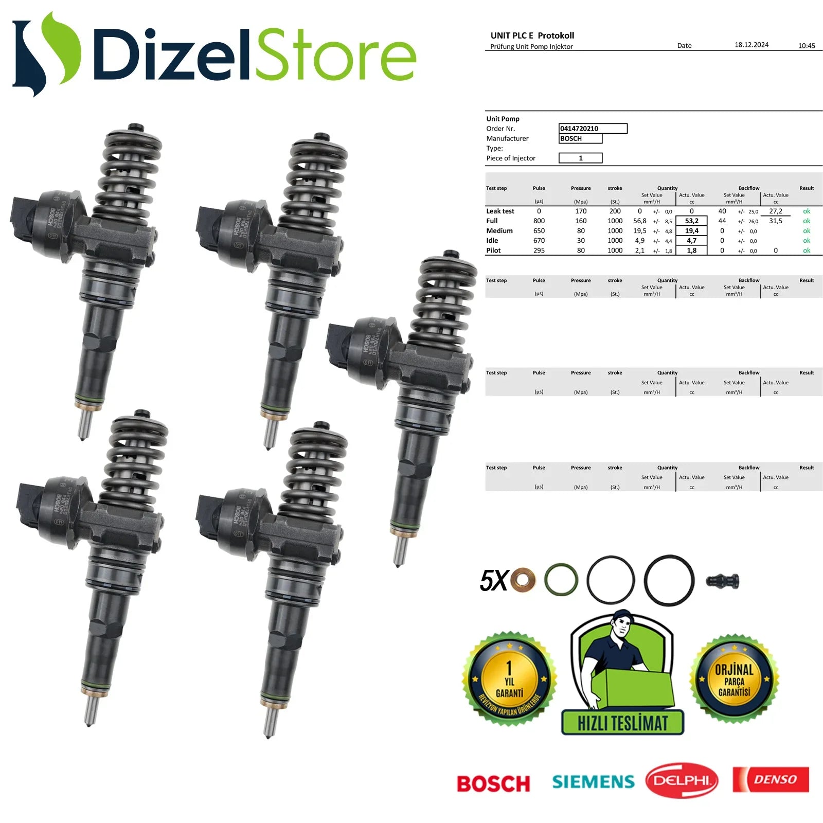 5X 0414720210 BOSCH POMPA NOZULU ÜNİTESİ PDE VW CALİFORNİA MULTİVAN TOUAREG TRANSPORTER 2.5 TDI 07Z130073F - Dizel Store