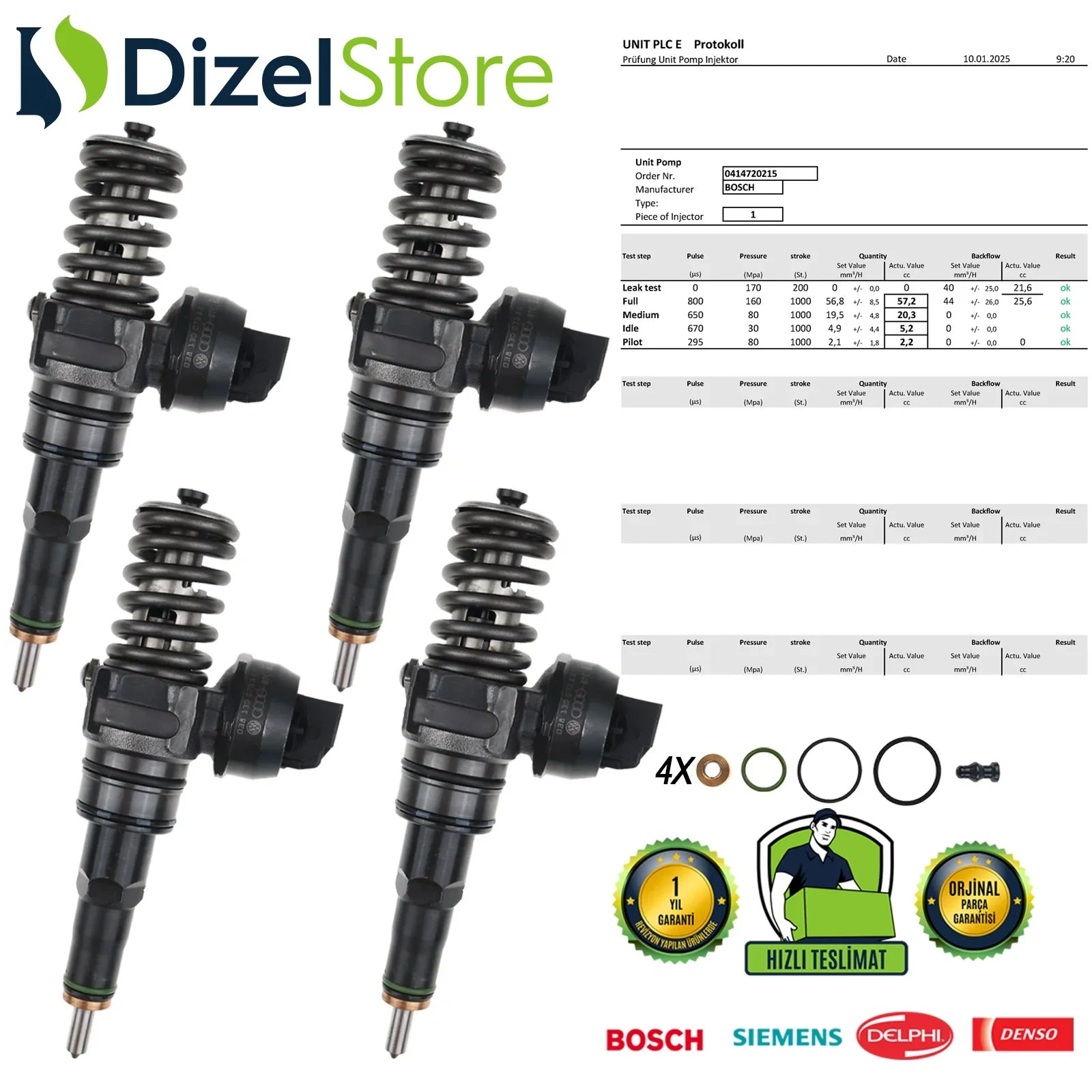 4X 0414720215 BOSCH POMPA NOZULU ÜNİTESİ PDE AUDİ SEAT ALTEA SKODA FABİA 1.4 TDI 038130073AG - Dizel Store