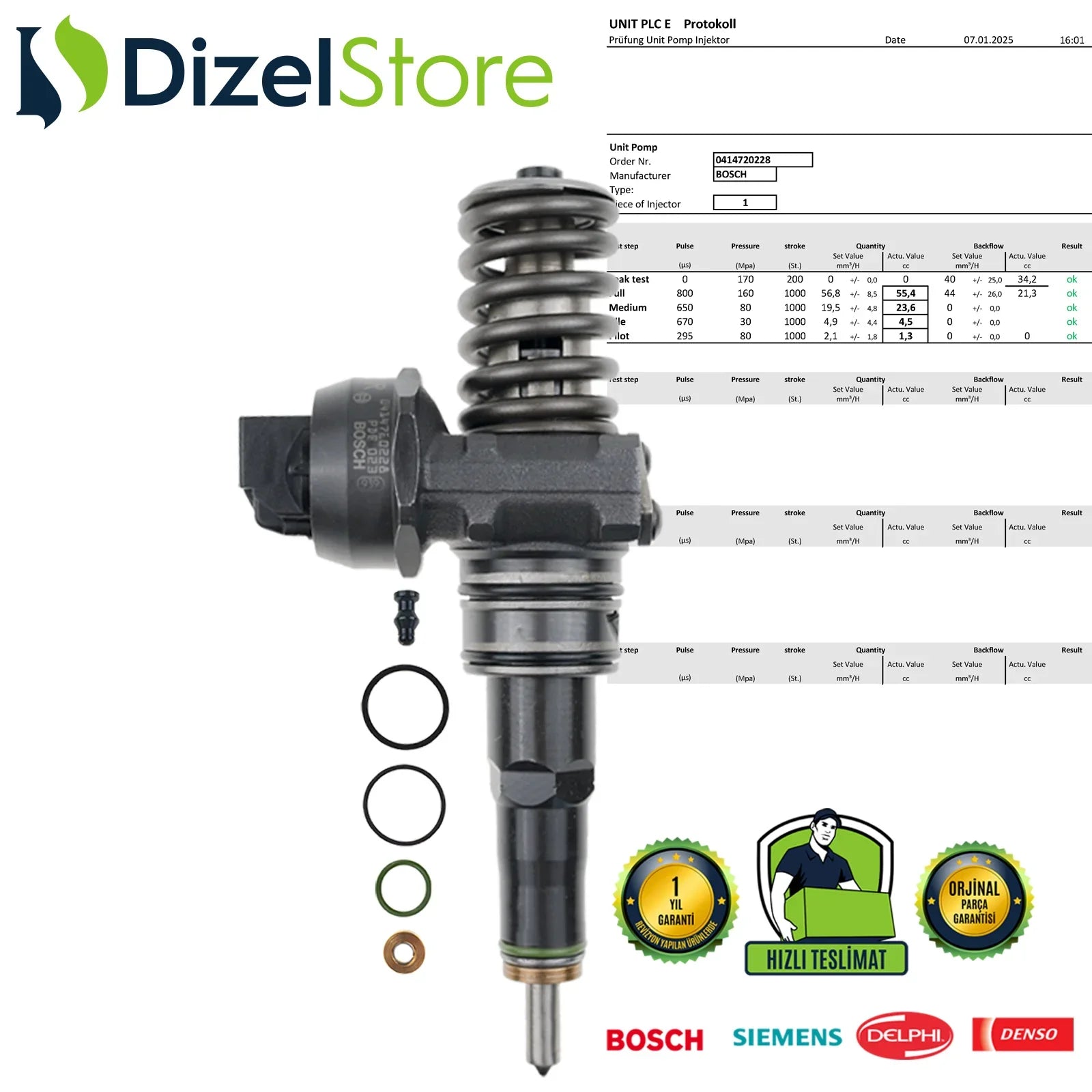 0414720228 BOSCH POMPA NOZULU ÜNİTESİ PDE CALİFORNİA TRANSPORTER 2.5 TDI 038130073N - Dizel Store