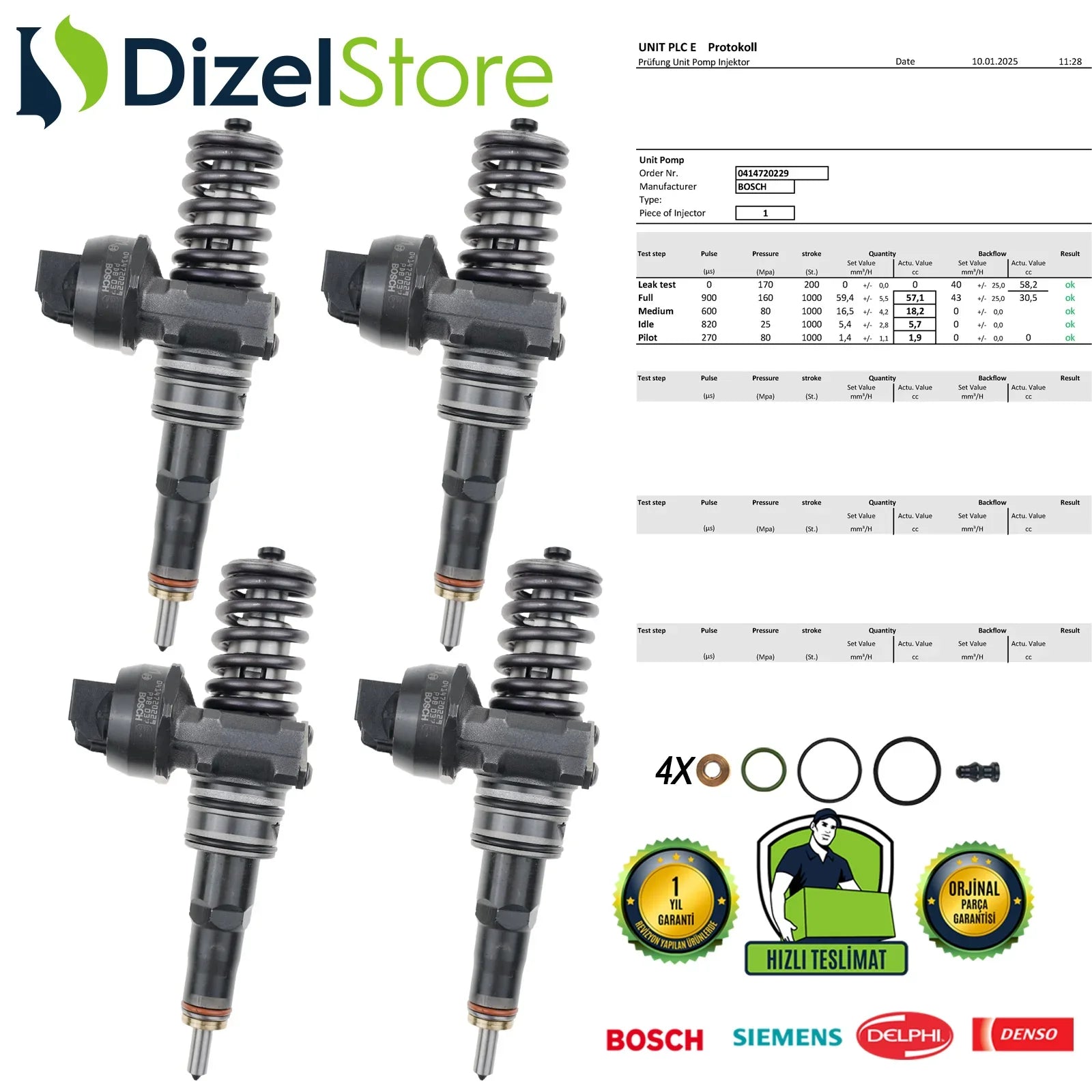 4X 0414720229 BOSCH POMPA NOZULU ÜNİTESİ PDE A4 SEAT ALHAMBRA SKODA SUPERB VW SHARAN 2.0 TDI 038130073BJ - Dizel Store