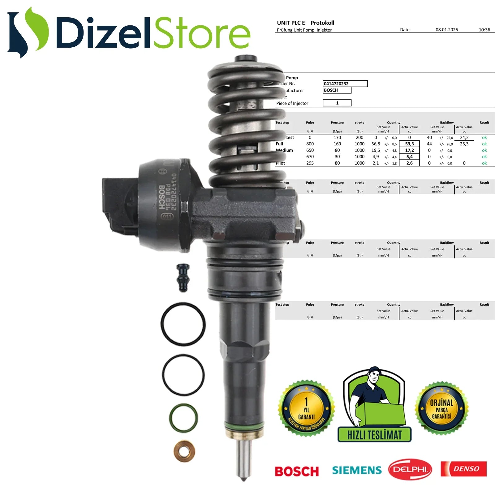 0414720232 BOSCH POMPA NOZULU ÜNİTESİ PDE VW GOLF CADDY 2.0 SDI 038130073BR - Dizel Store