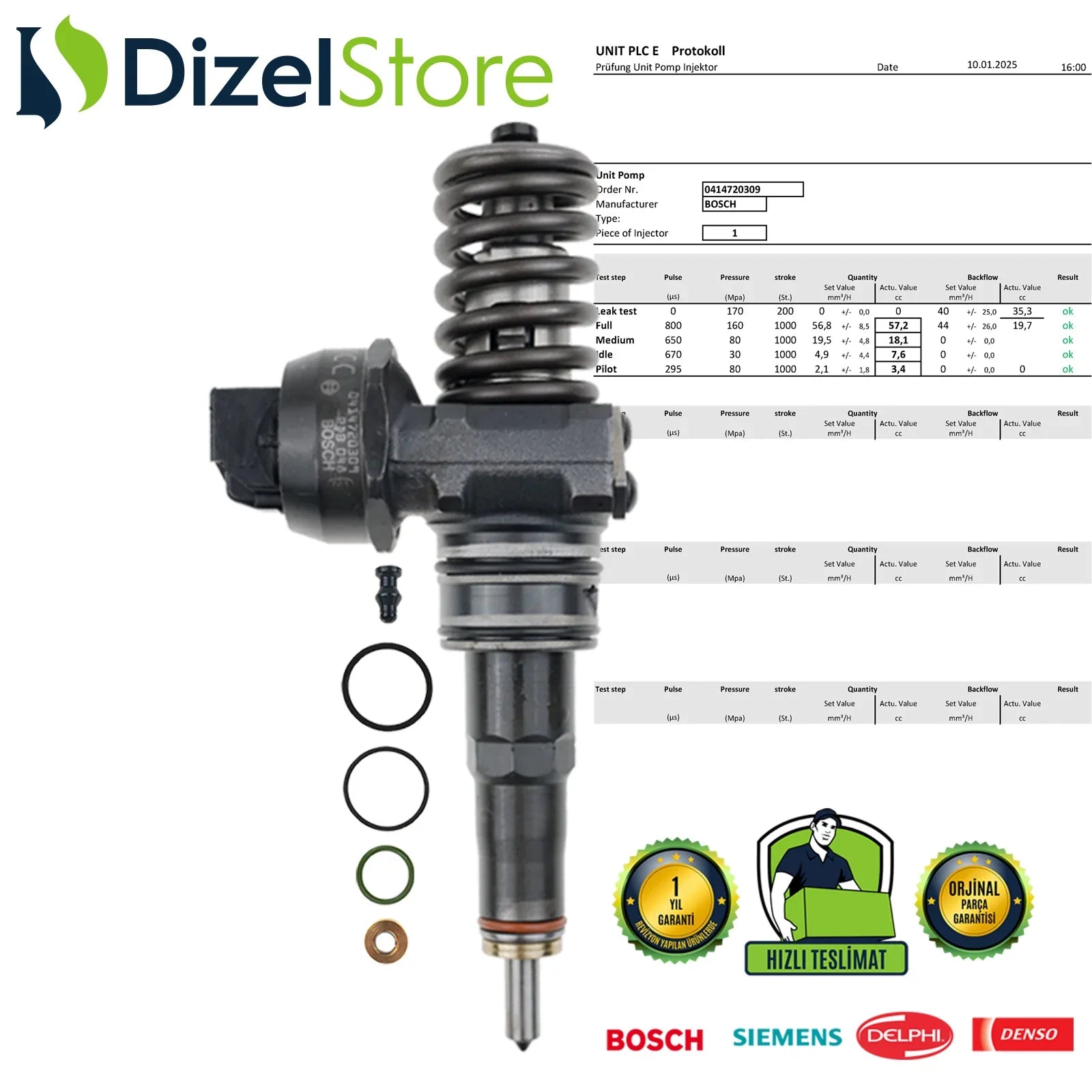 0414720309 BOSCH POMPA NOZULU ÜNİTESİ PDE VW CALİFORNİA MULTİVAN TOUAREG TRANSPORTER 2.5 TDI 07Z130073N - Dizel Store