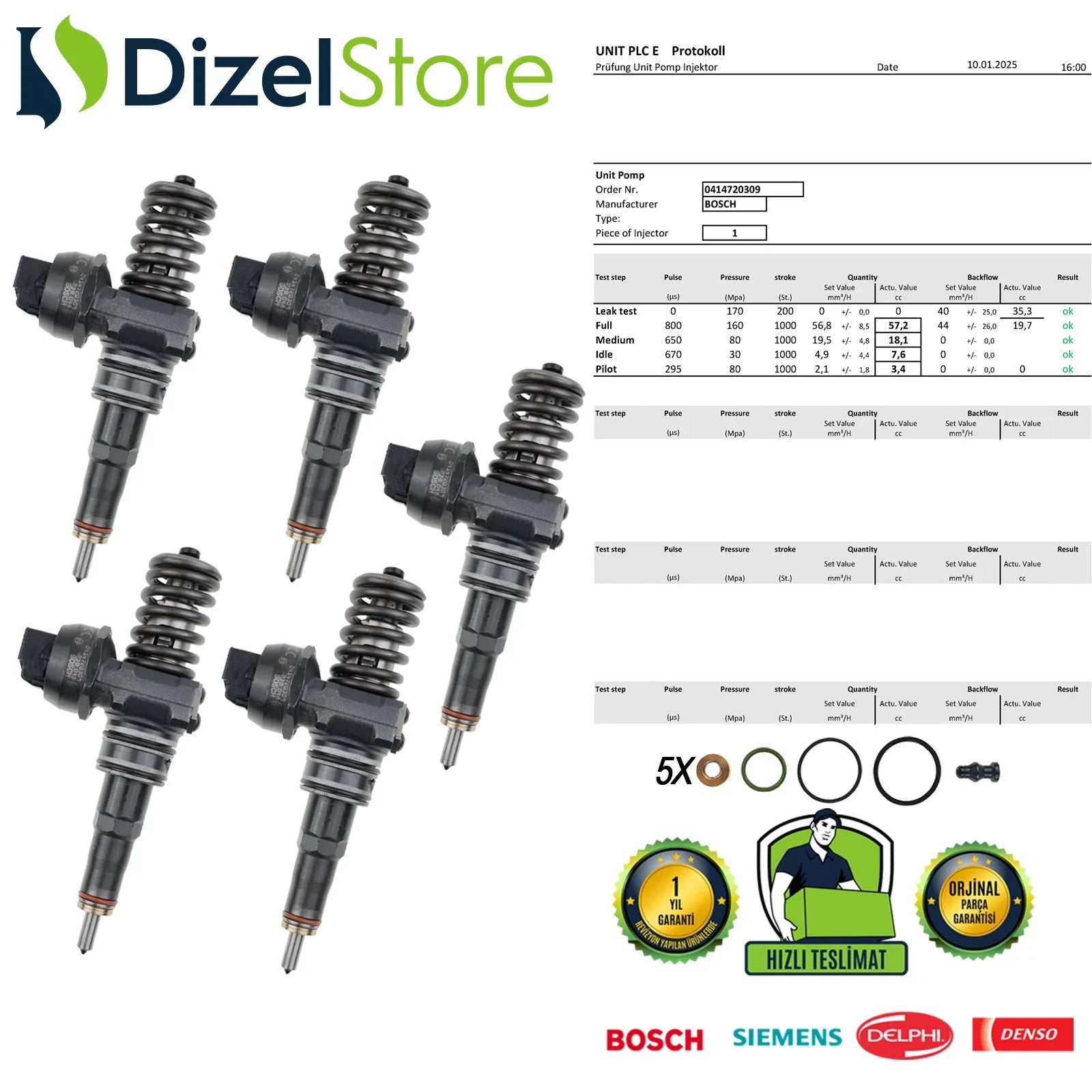 5X 0414720309 BOSCH POMPA NOZULU ÜNİTESİ PDE VW CALİFORNİA MULTİVAN TOUAREG TRANSPORTER 2.5 TDI 07Z130073N - Dizel Store