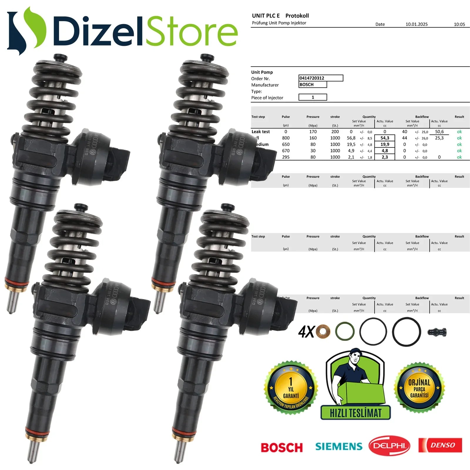 4X 0414720312 BOSCH POMPA NOZULU ÜNİTESİ PDE AUDİ VW SEAT SKODA OCTAVİA SUPERB 2.0 TDI 038130073BQ - Dizel Store