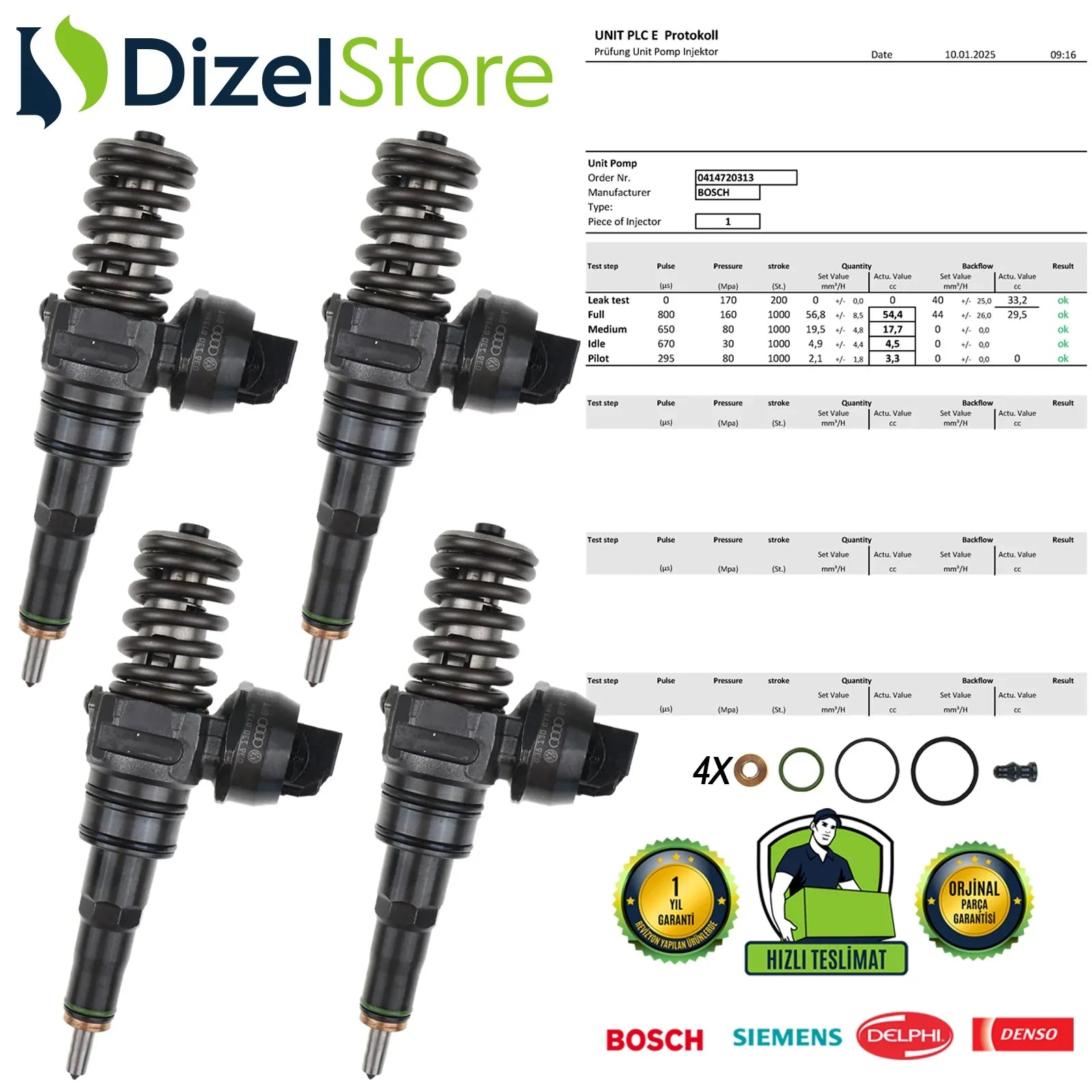 4X 0414720313 BOSCH POMPA NOZULU ÜNİTESİ PDE AUDİ SEAT SKODA VW CADDY MULTİVAN 1.9 TDI 038130073BN - Dizel Store