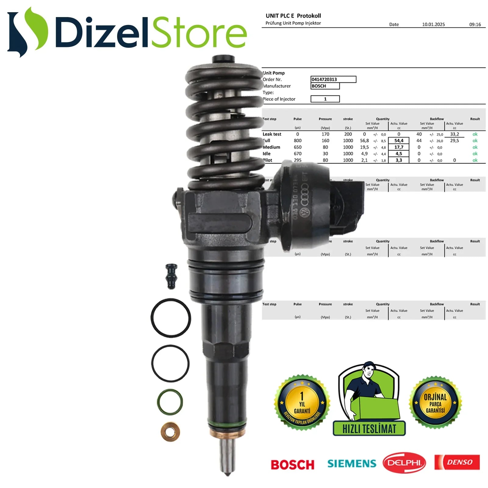 0414720313 BOSCH POMPA NOZULU ÜNİTESİ PDE AUDİ SEAT SKODA VW CADDY MULTİVAN 1.9 TDI 038130073BN - Dizel Store