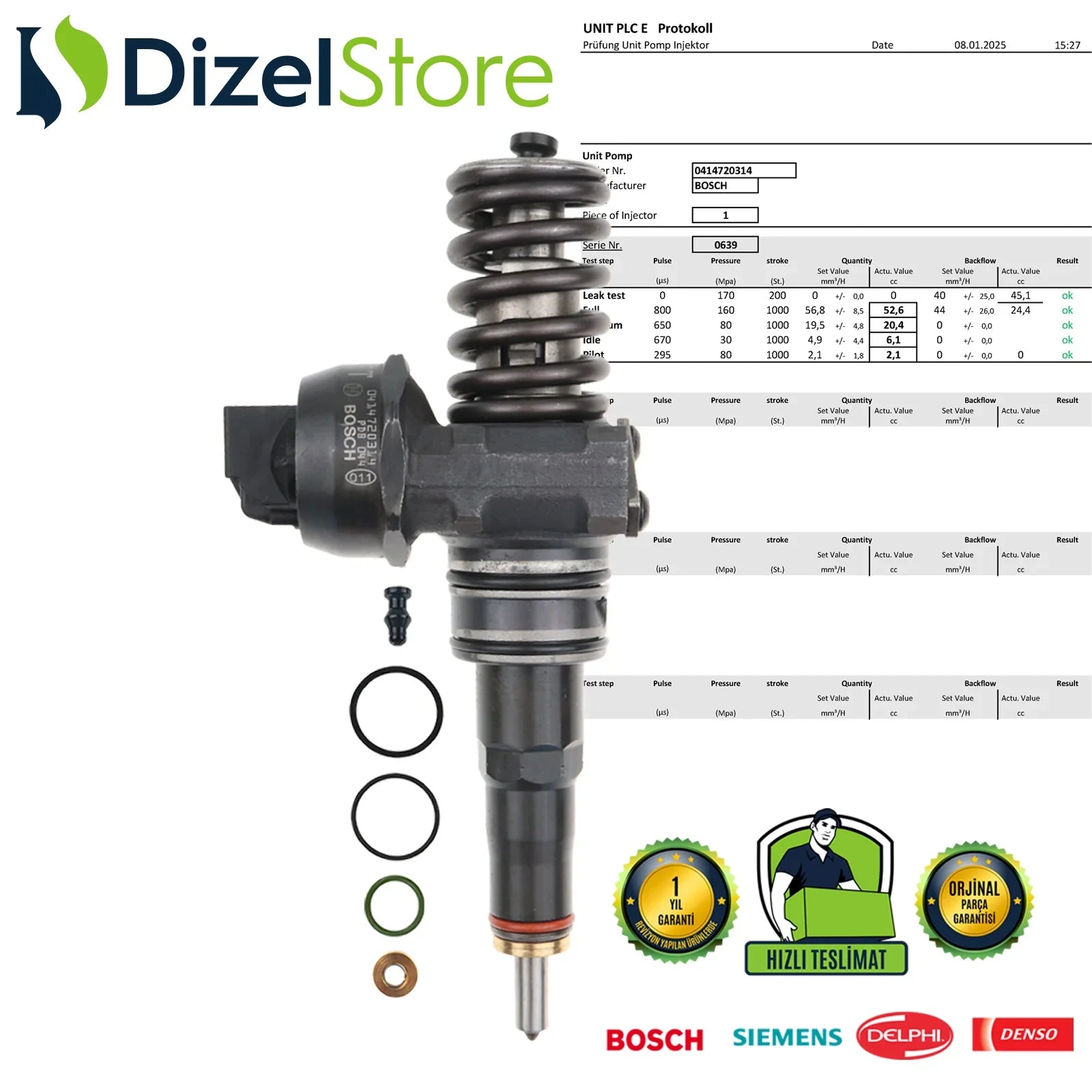 0414720314 BOSCH POMPA NOZULU ÜNİTESİ PDE AUDİ SKODA SEAT VW POLO SHARAN 1.9 TDI 038130073BP - Dizel Store