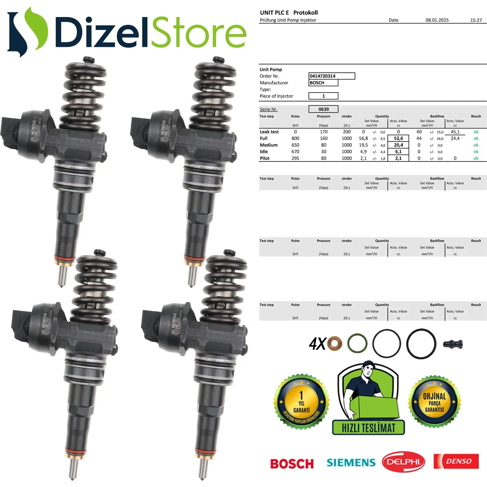 4X 0414720314 BOSCH POMPA NOZULU ÜNİTESİ PDE AUDİ SKODA SEAT VW POLO SHARAN 1.9 TDI 038130073BP - Dizel Store