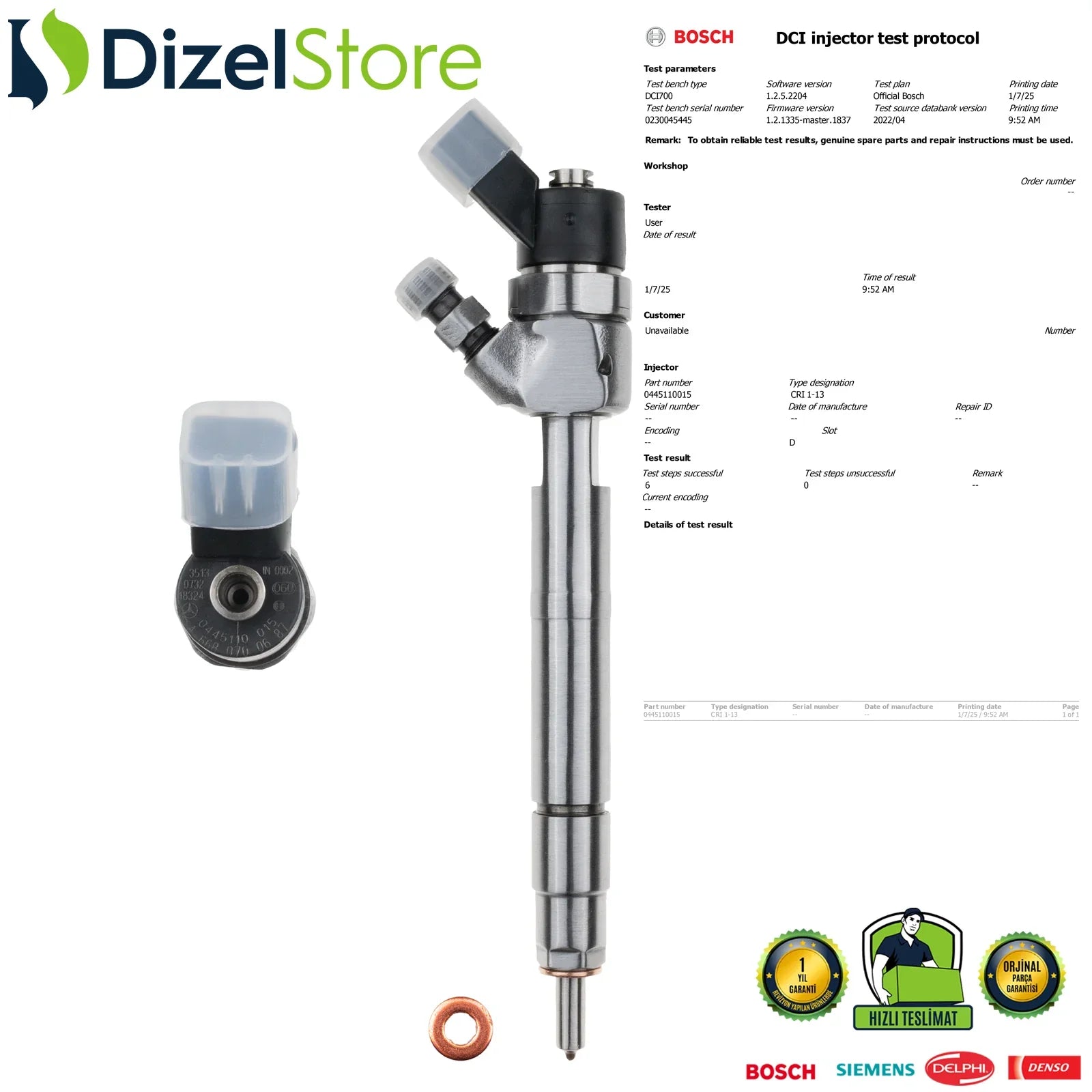 0445110015 Bosch Enjektör Mercedes-Benz A 160 A 170 CDI A6680700287 - Dizel Store