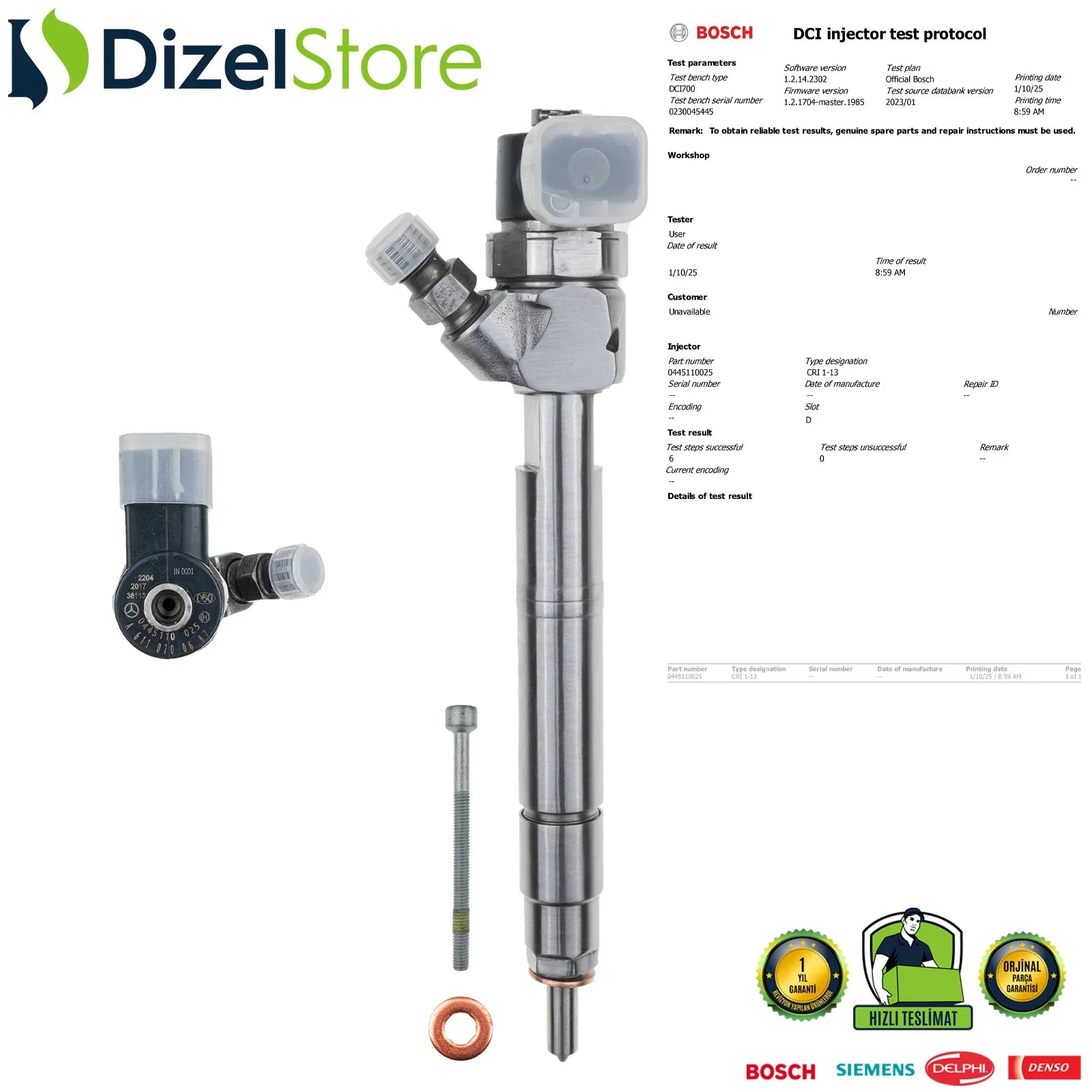 0445110025 Bosch Enjektör Mercedes-Benz C200 E200 E270 CDI A6110700687 - Dizel Store