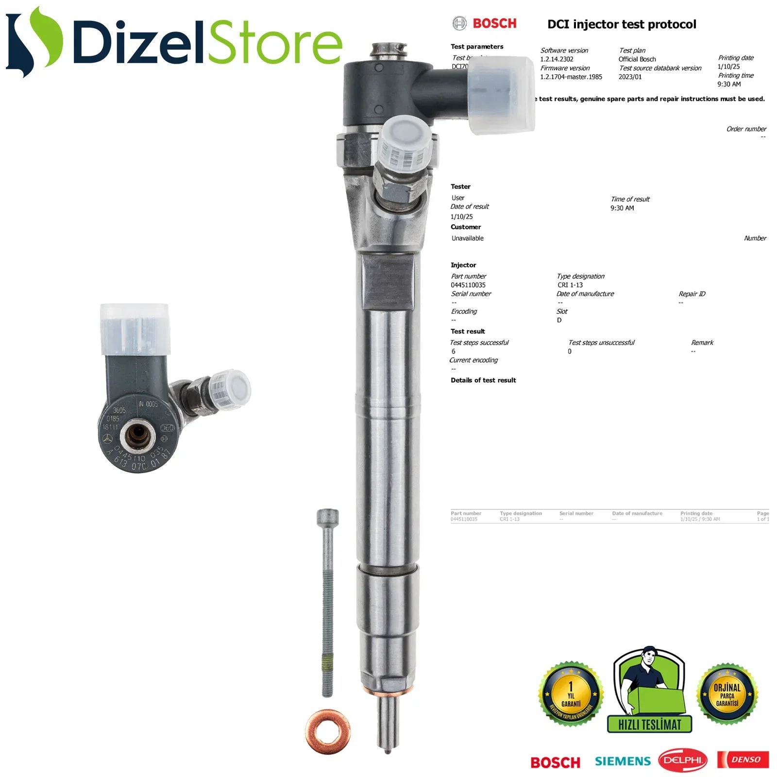 0445110035 Bosch Enjektör Mercedes-Benz Sprinter 208 408 V 200 220 CDI A6130700187 - Dizel Store