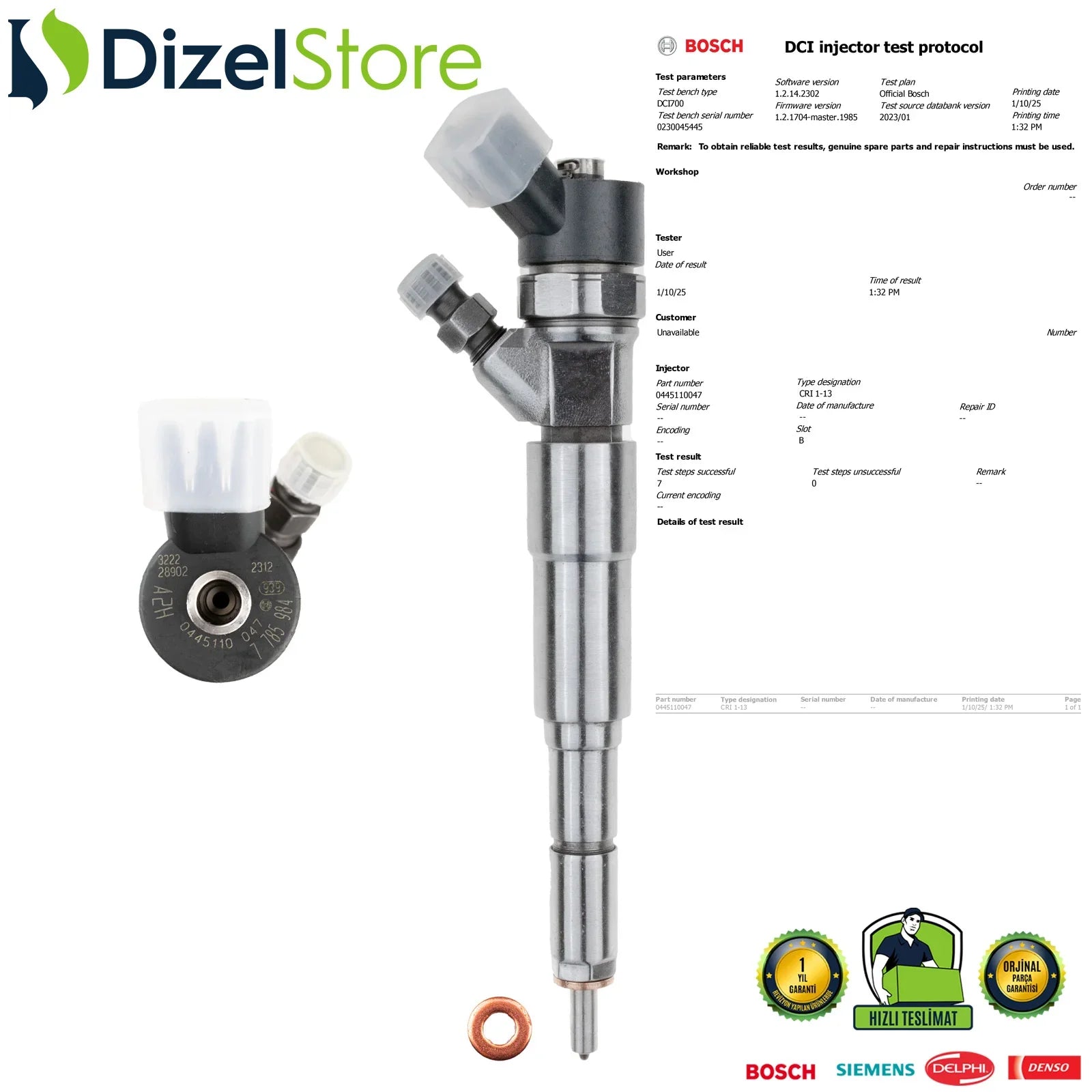 0445110047 Bosch Enjektör BMW E46 E38 E39 RANGE ROVER 3.0 D 13537785984 - Dizel Store
