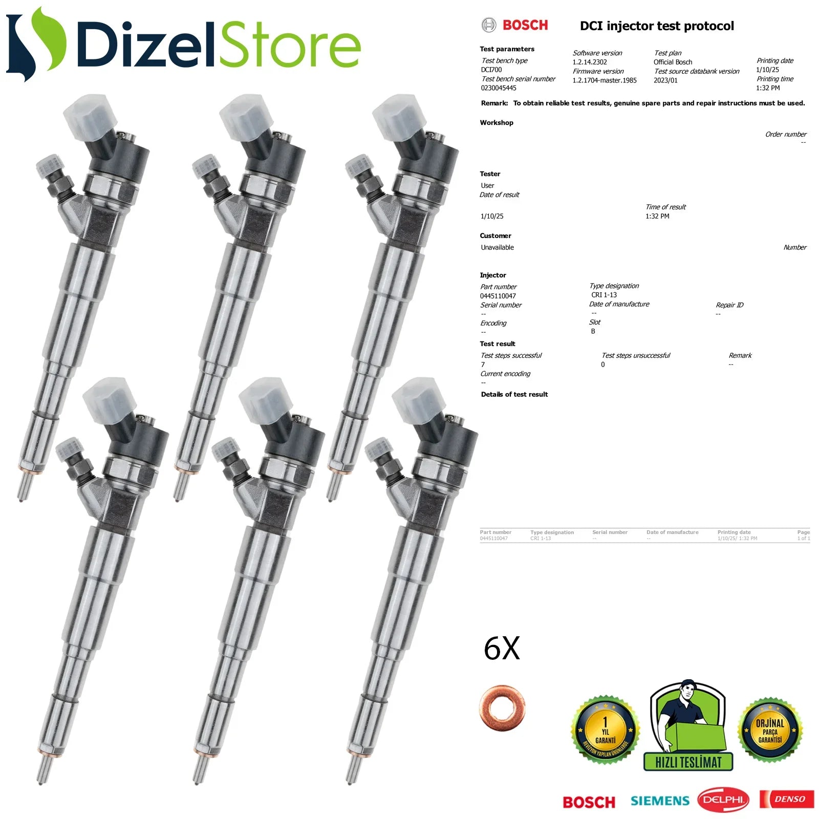 6X 0445110047 Bosch Enjektör BMW E46 E38 E39 RANGE ROVER 3.0 D 13537785984 - Dizel Store