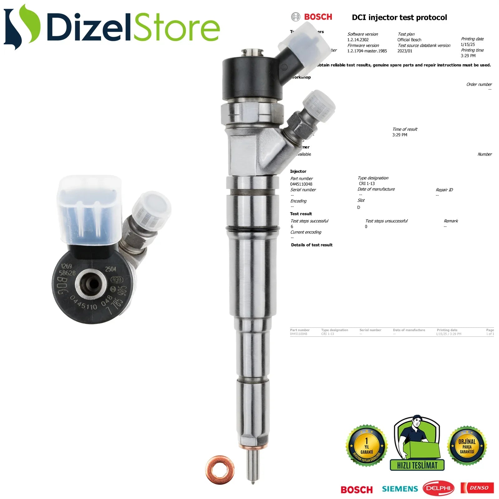 0445110048 Bosch Enjektör BMW E39 525d 13 53 7 785 985 - Dizel Store