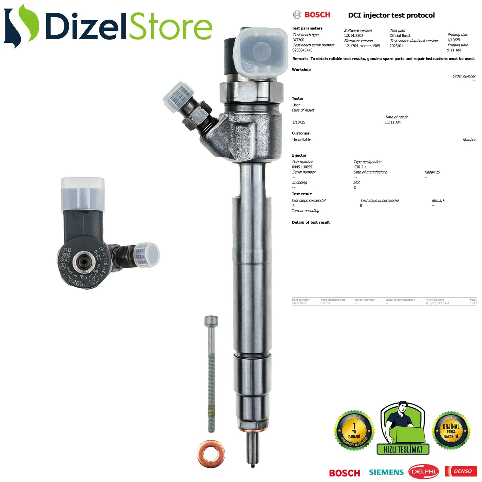 0445110055 Bosch Enjektör Mercedes-Benz E200 E220 E270 CDI A6110701187 - Dizel Store