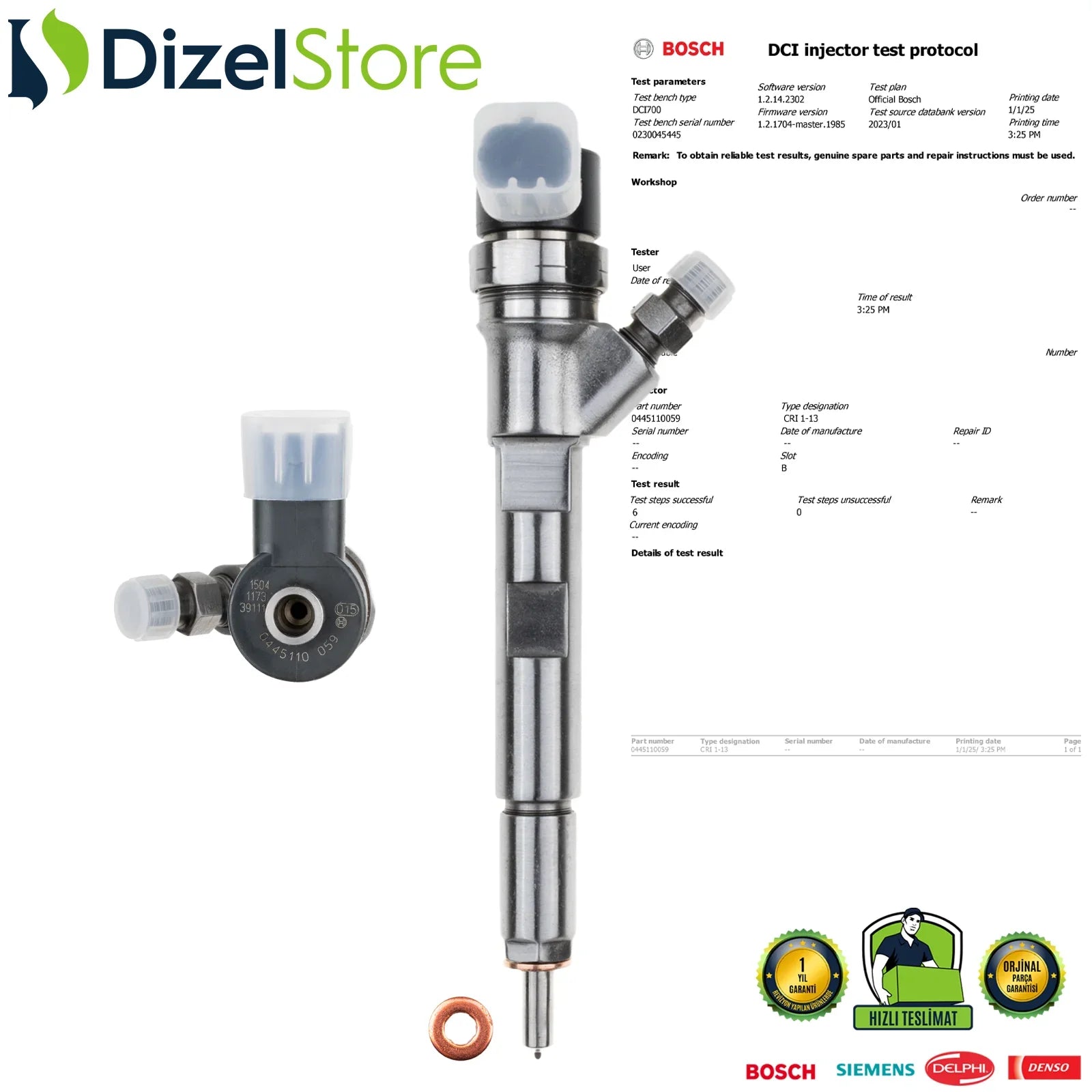 0445110059 Bosch Enjektör Chrysler Voyager Jeep Cherokee 2.5 CRD 05066-820AA - Dizel Store