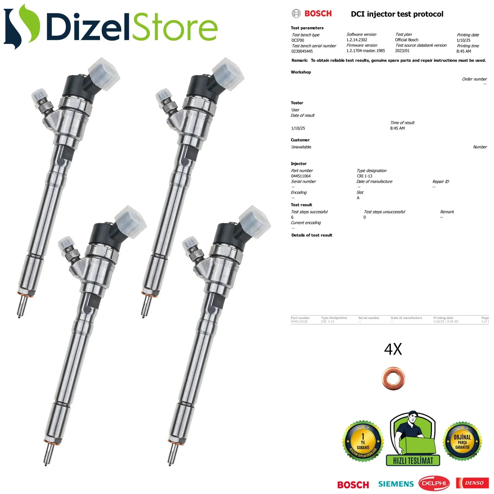 4X 0445110064 Bosch Enjektör Hyundai Accent 1.5 CRDi Kia Carens 2.0 CRDi 33800-27000 - Dizel Store