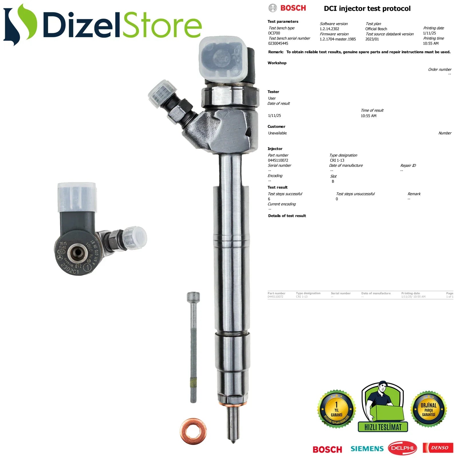 0445110072 Bosch Enjektör Mercedes-Benz C200 C220 E200 E220 CDI A6110700987 - Dizel Store