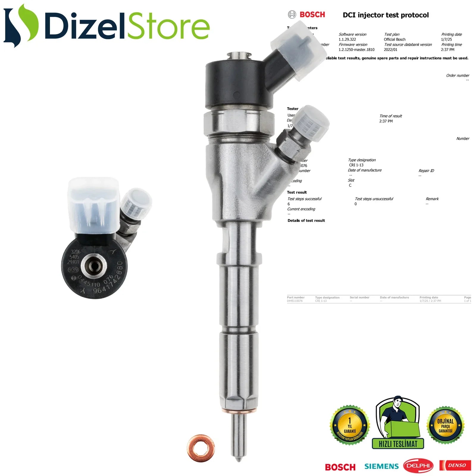 0445110076 Bosch Enjektör Citroen Fiat Peugeot 2.0 JTD 9641742880 - Dizel Store