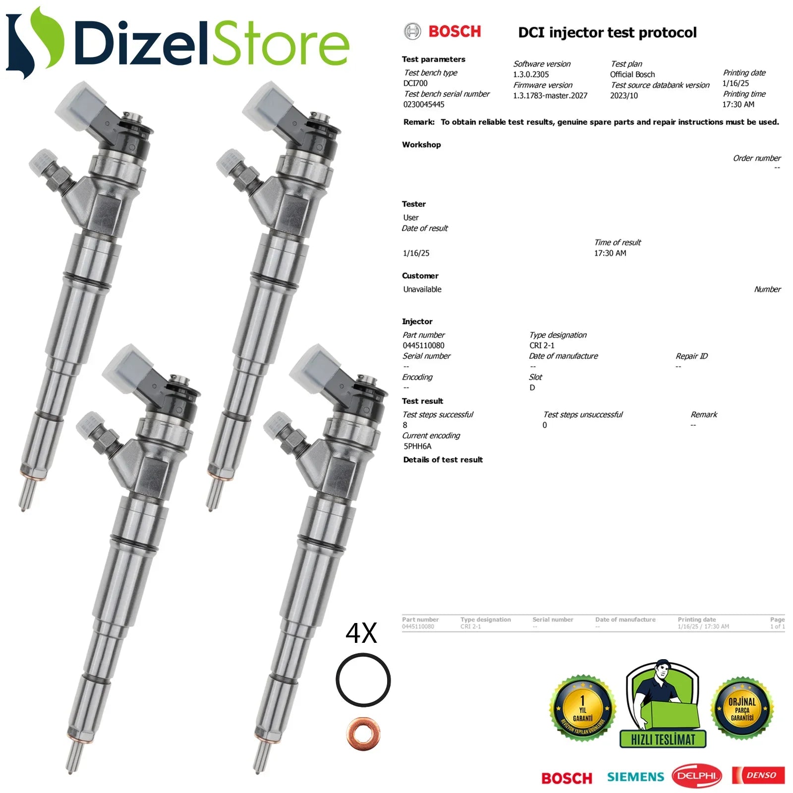 4X 0445110080 Bosch Enjektör BMW E46 320 d E65 730 d 7789661 - Dizel Store