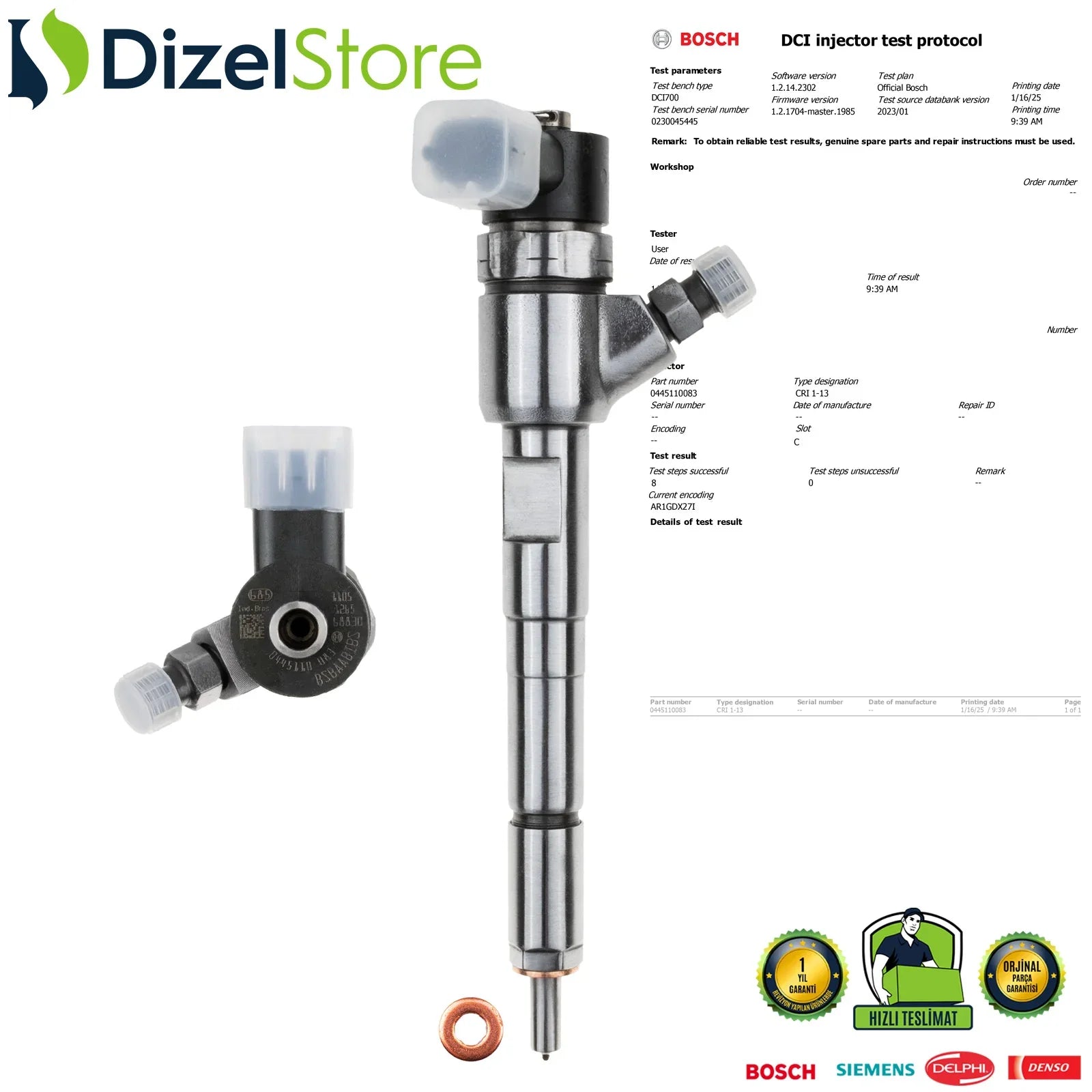 0445110083 Bosch Enjektör Lancia Opel Fiat Doblo Panda 1.3 JTD 55184536 - Dizel Store