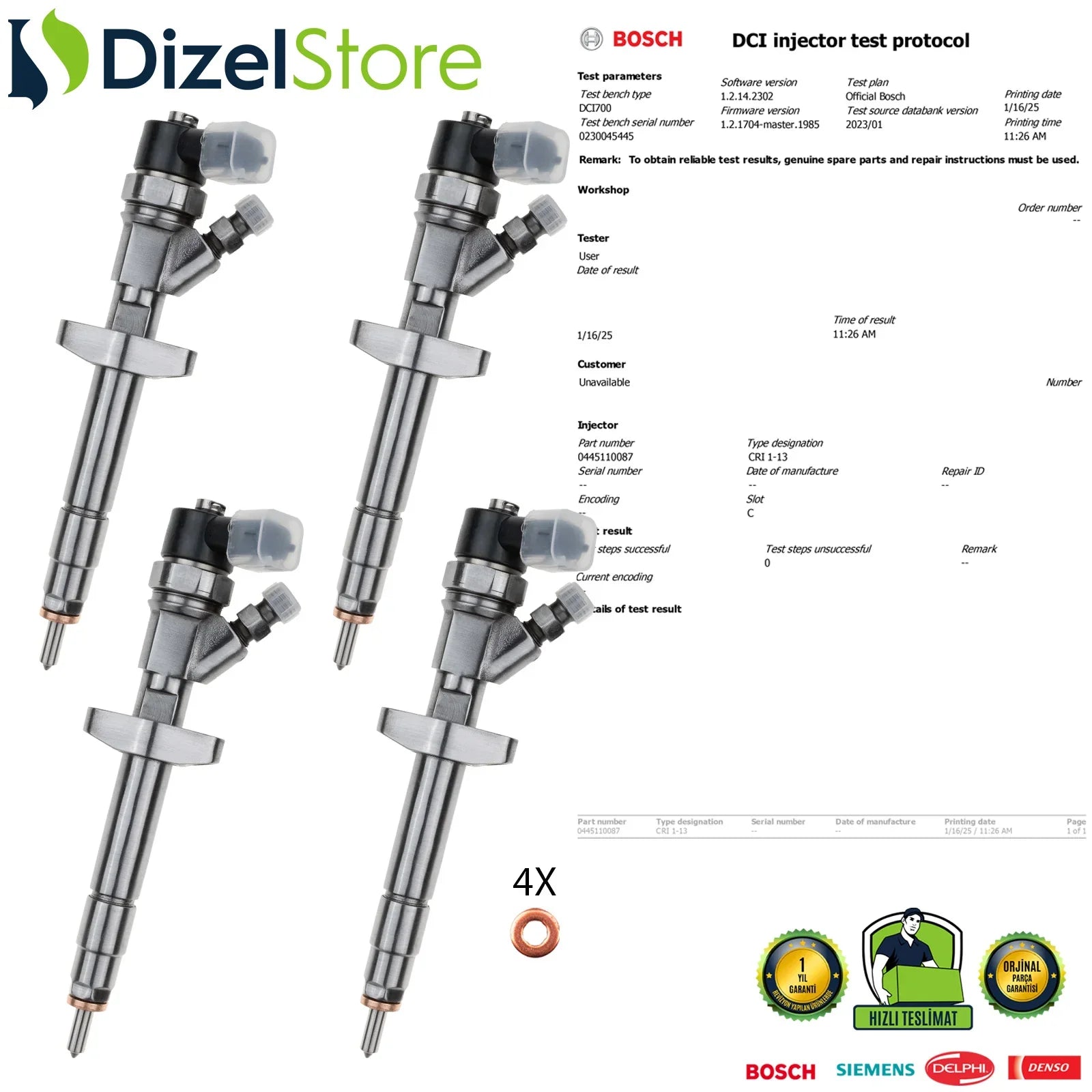 4X 0445110087 Bosch Enjektör Nissan Opel Renault Master II 2.5 dCi 0986435079 - Dizel Store