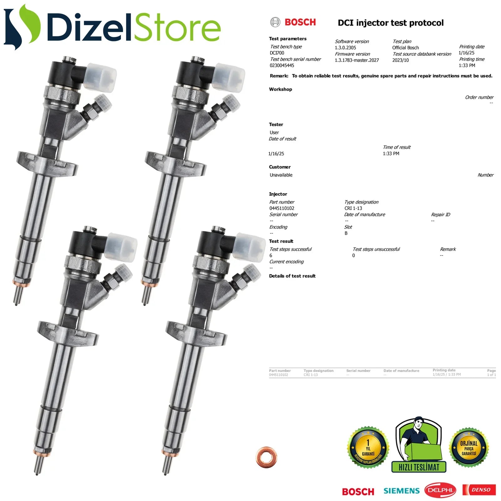 4X 0445110102 Bosch Enjektör Nissan Opel Renault Master II 2.2 DCI 8200112289 - Dizel Store