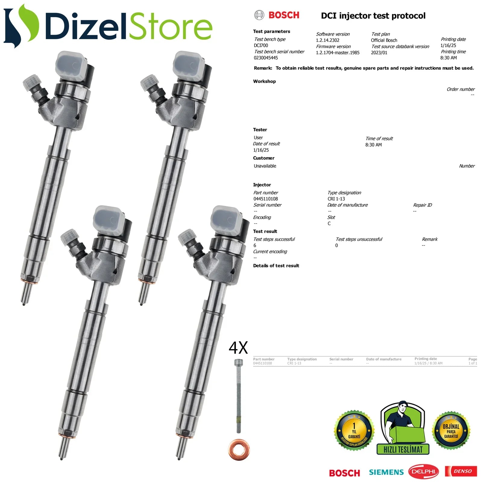 X4 0445110108 Bosch Enjektör Mercedes-Benz Sprinter 316 CDI 313 CDI A6110701487 - Dizel Store