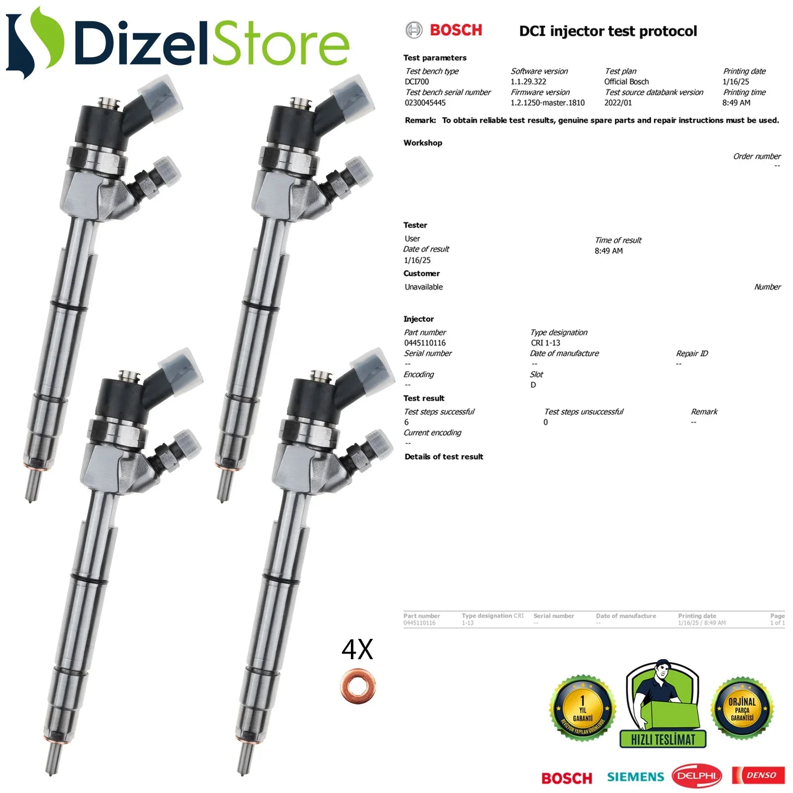 X4 0445110116 Bosch Enjektör Mercedes-Benz A 160 CDI A6680700987 - Dizel Store