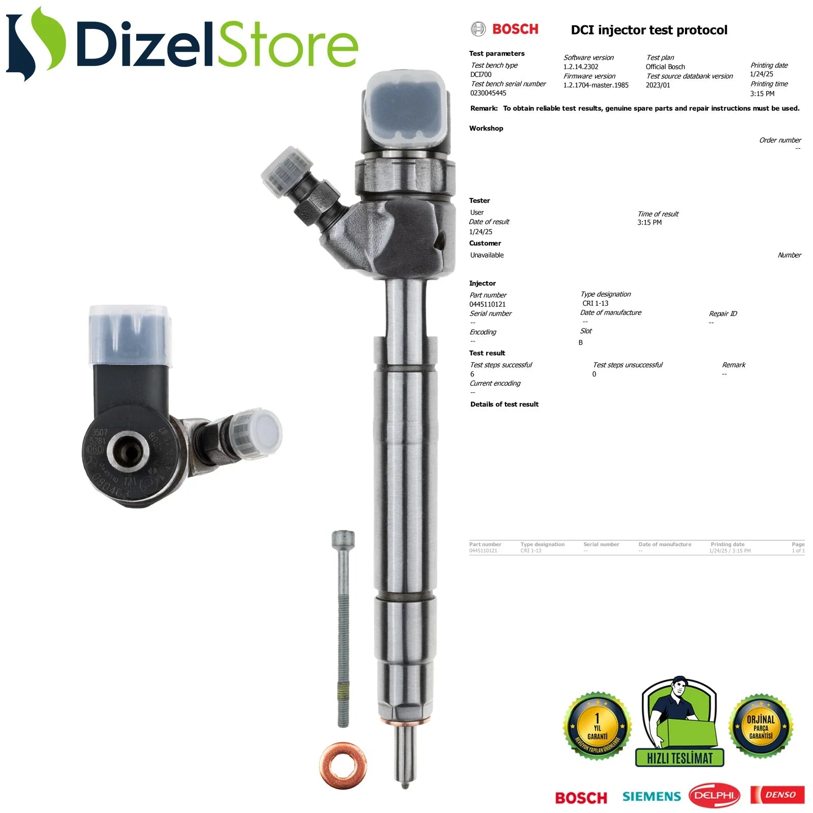 0445110121 Bosch Enjektör Mercedes-Benz C200 CDI E200 A6130700687 - Dizel Store