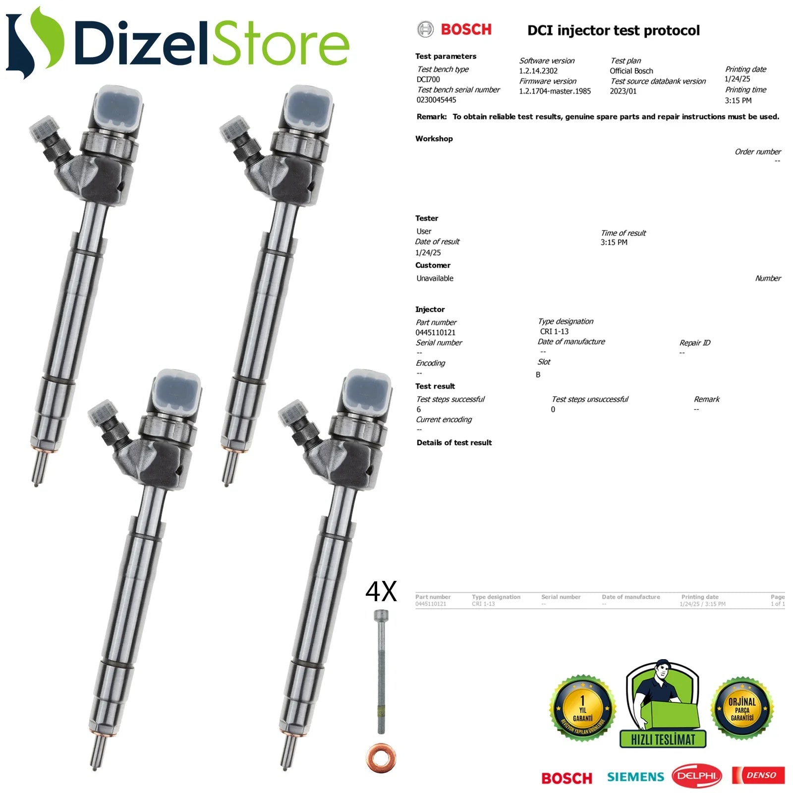 X4 0445110121 Bosch Enjektör Mercedes-Benz C200 CDI E200 A6130700687 - Dizel Store