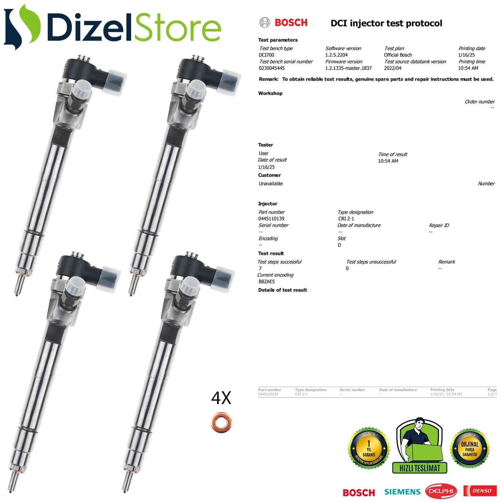 X4 0445110139 Bosch Enjektör Mercedes-Benz Viano 2.0 CDI A6460700287 - Dizel Store