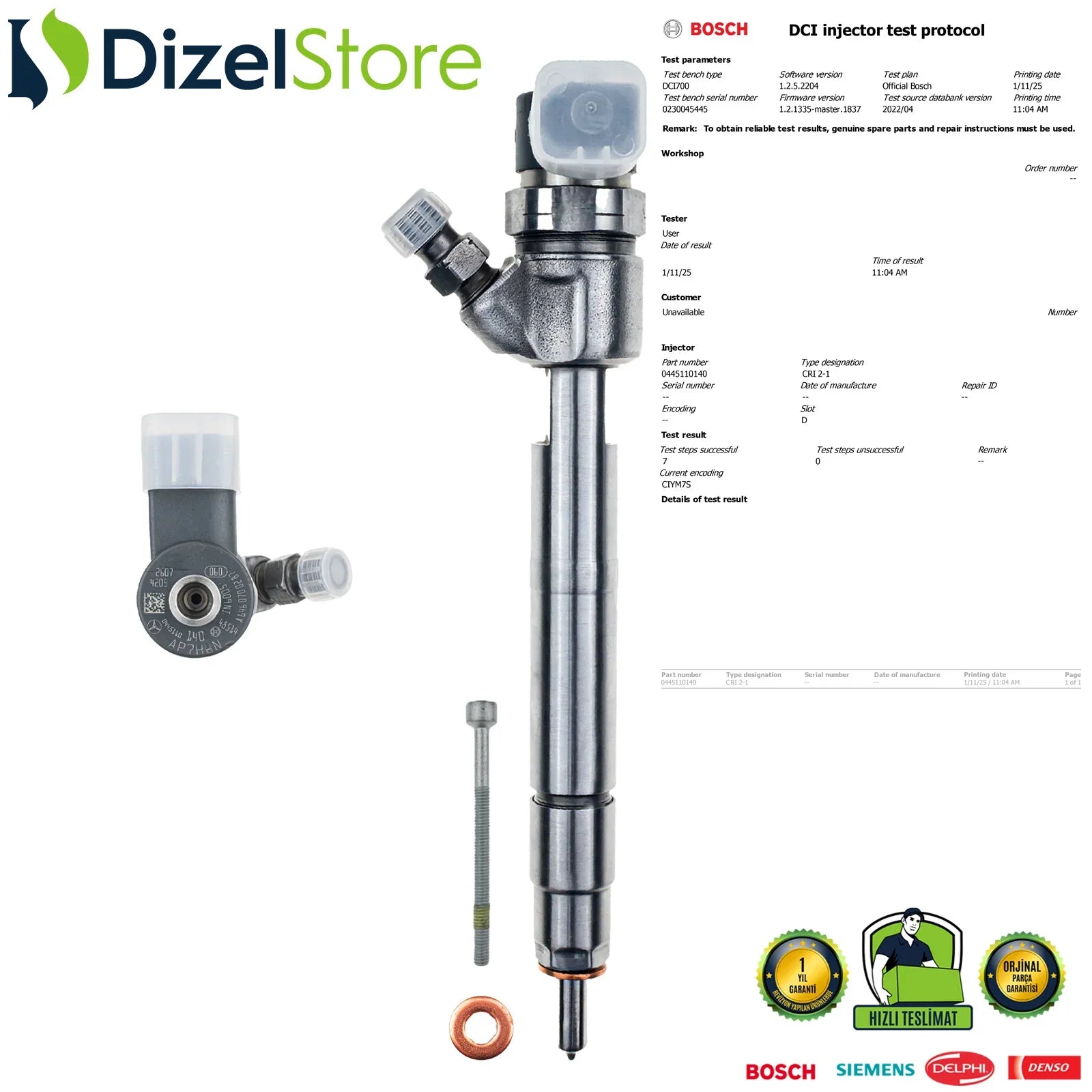 0445110140 Bosch Enjektör Mercedes-Benz Viano Vito 115 CDI A6460700287 - Dizel Store