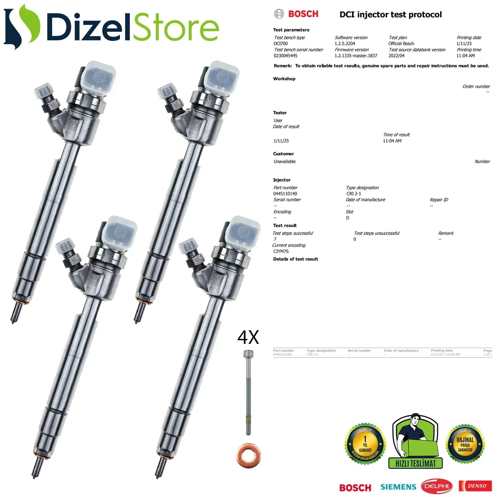 4X 0445110140 Bosch Enjektör Mercedes-Benz Viano Vito 115 CDI A6460700287 - Dizel Store