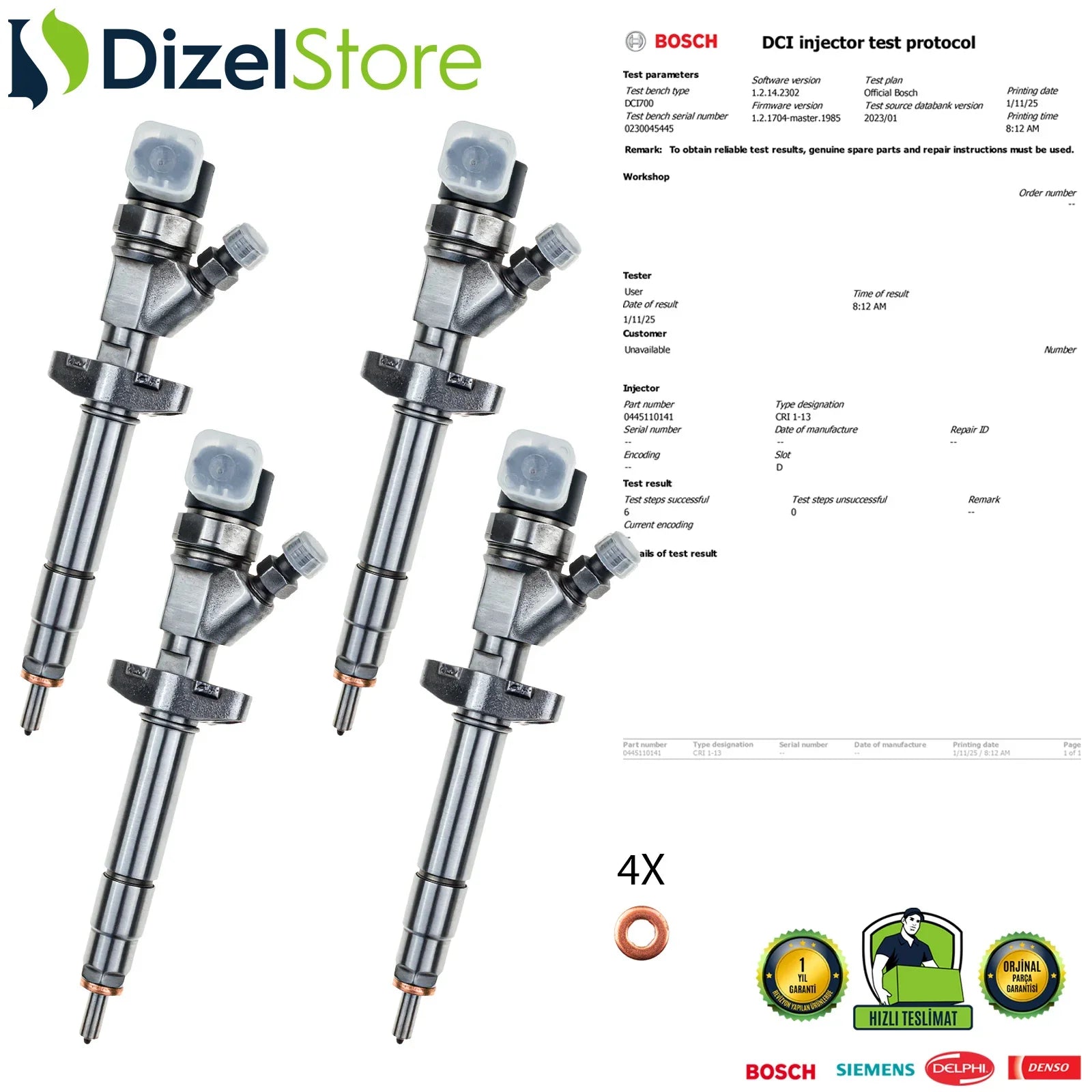 4X 0445110141 Bosch Enjektör Nissan Opel Renault Master 2.5 dCi 8200146357 - Dizel Store