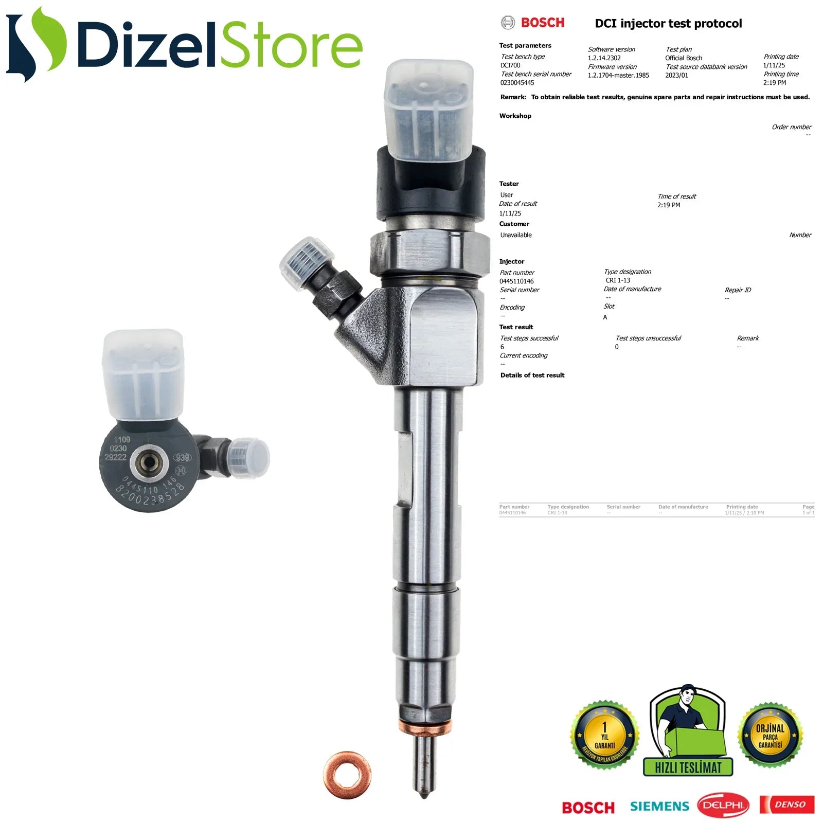 0445110146 Bosch Enjektör Opel Movano Vivaro Renault Laguna Trafic 1.9 dCi 8200238528 - Dizel Store