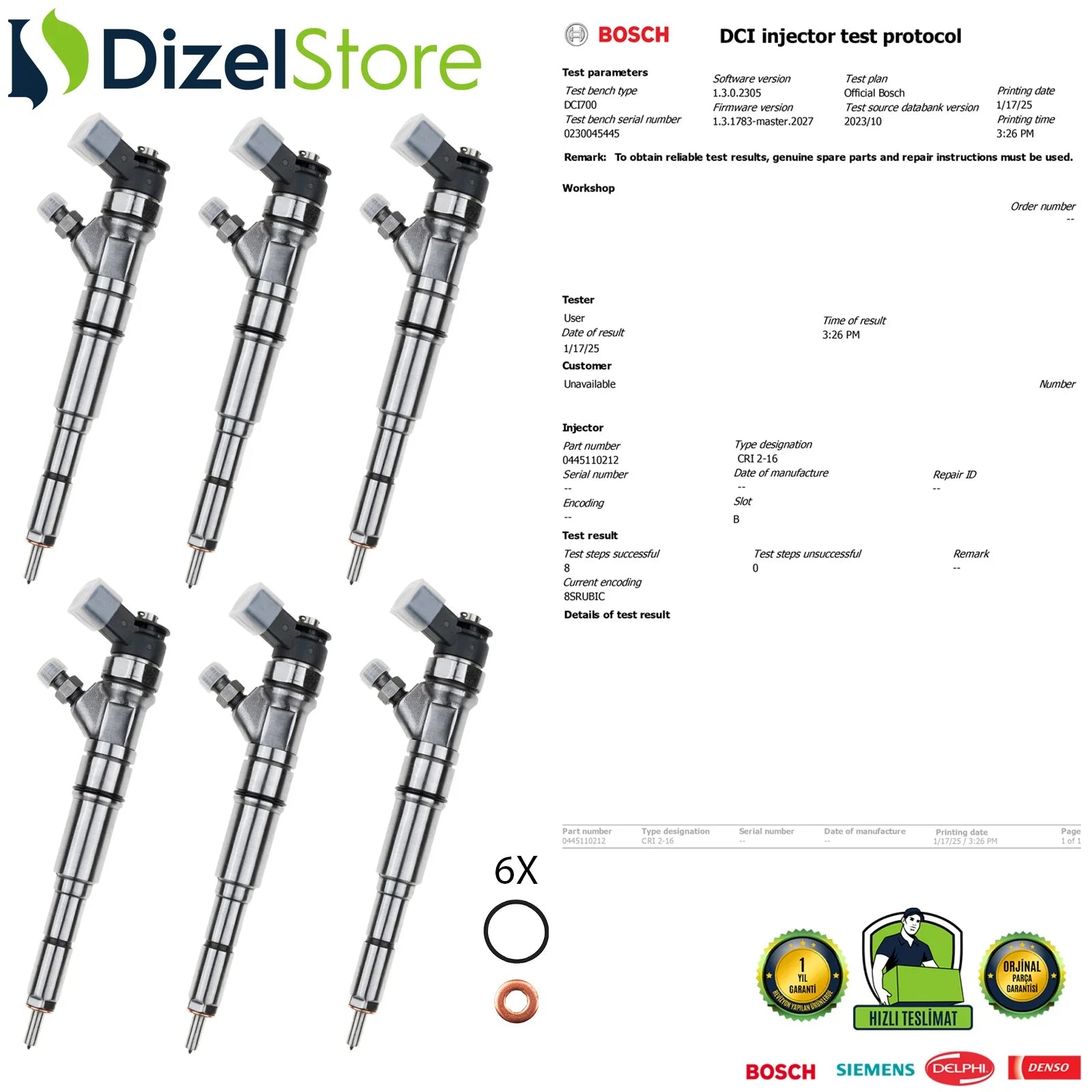 X6 0445110212 Bosch Enjektör BMW E60 E61 525 d 13 53 7 794 652 - Dizel Store