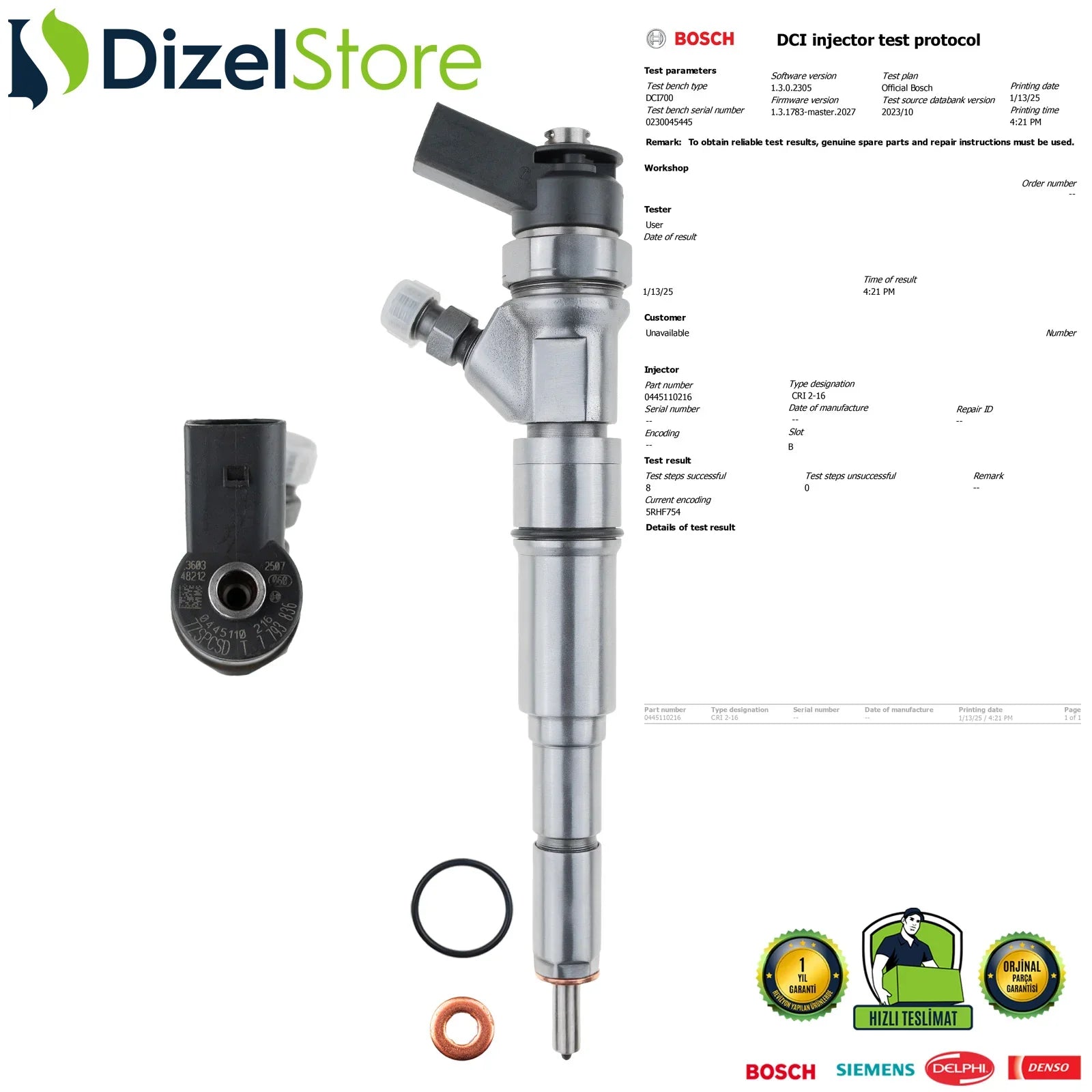 0445110216 Bosch Enjektör BMW E87 120 d E46 320 td E60 520 d 13 53 7 790 093 - Dizel Store