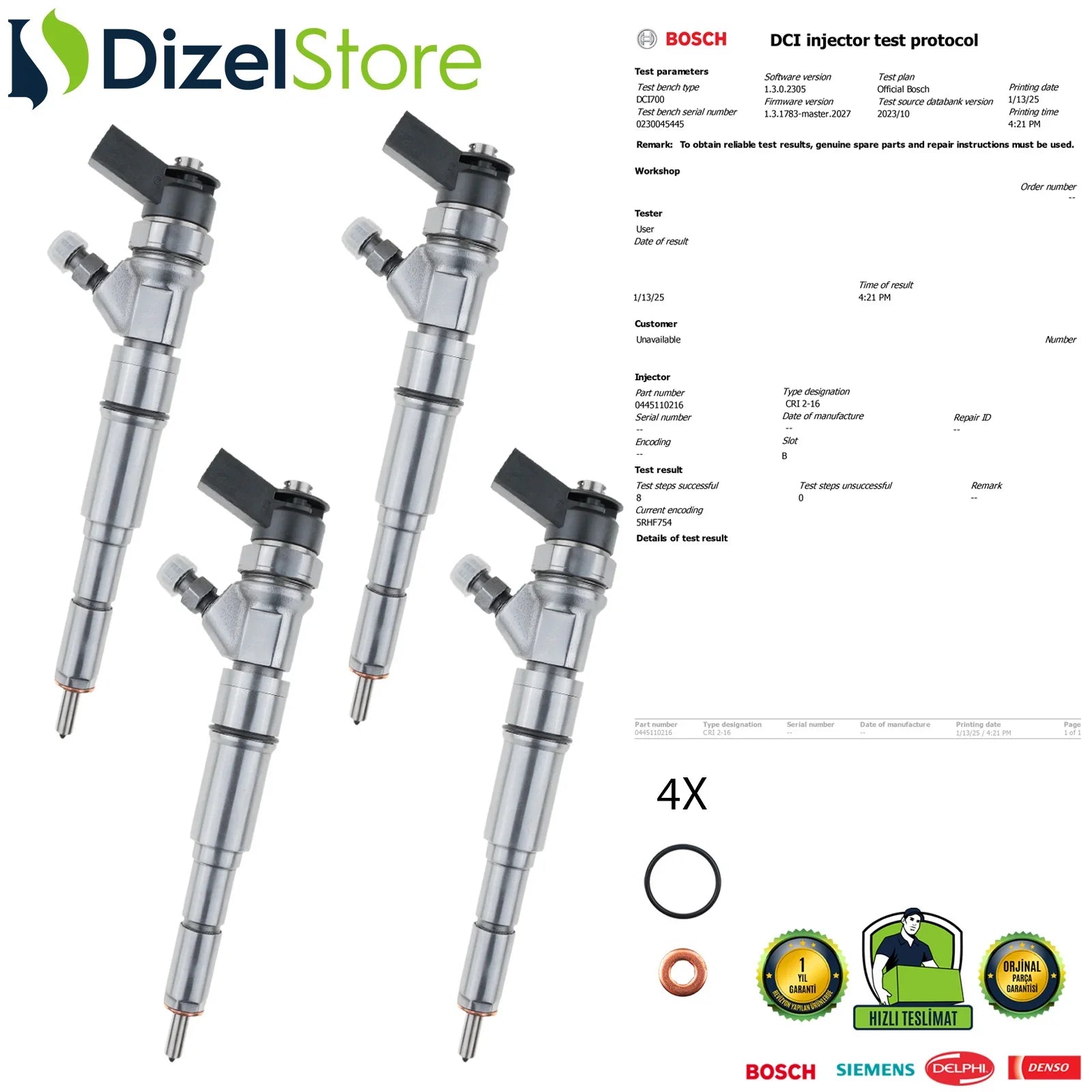 4X 0445110216 Bosch Enjektör BMW E87 120 d E46 320 td E60 520 d 13 53 7 790 093 - Dizel Store