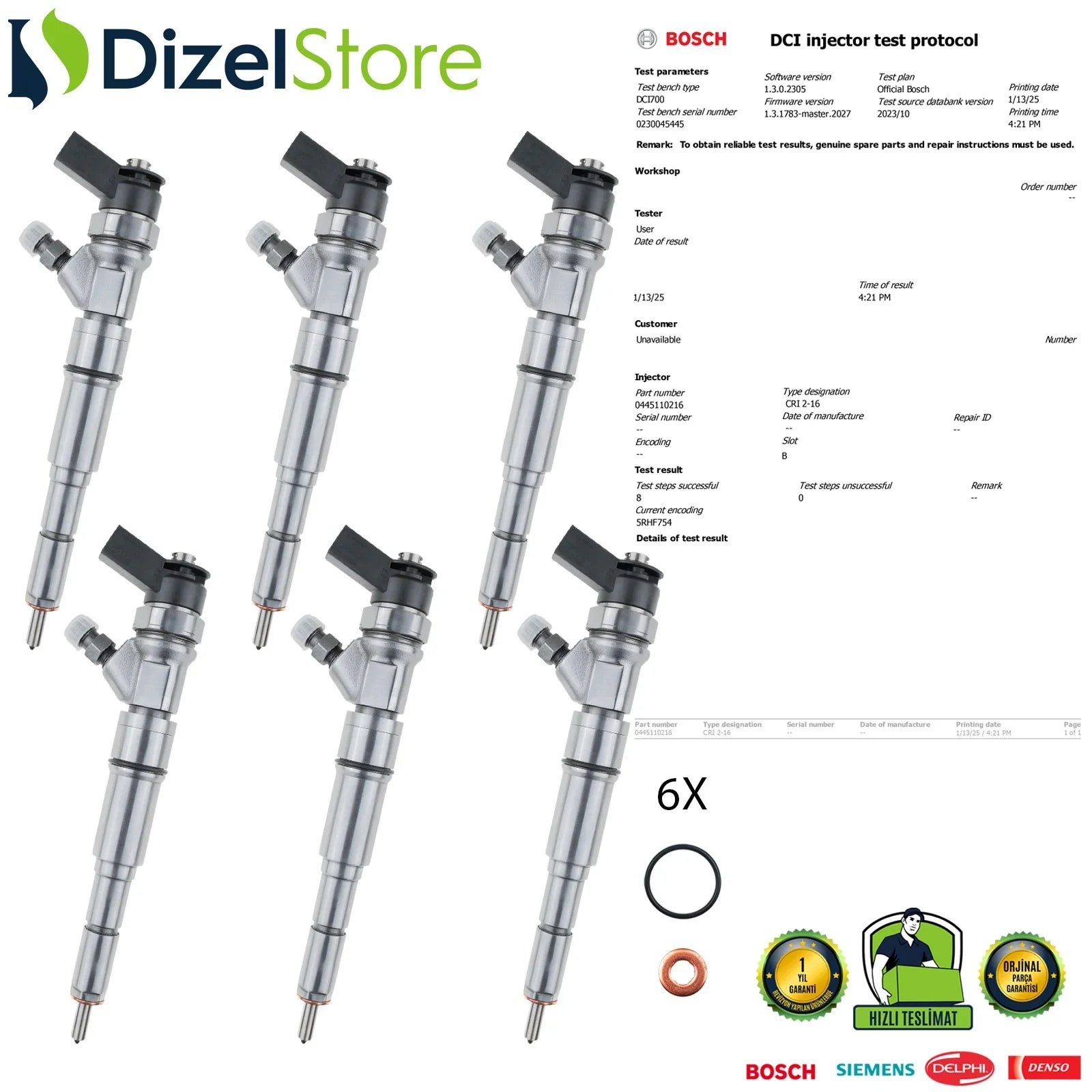 6X 0445110216 Bosch Enjektör BMW E87 120 d E46 320 td E60 520 d 13 53 7 790 093 - Dizel Store