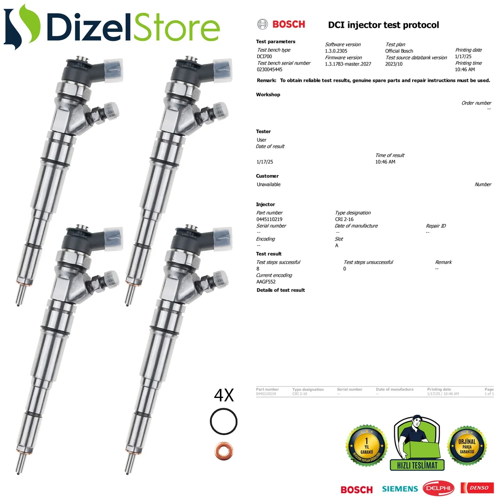 X4 0445110219 13 53 7 792 096 Bosch Enjektör BMW 5 E60 E61 535 d - Dizel Store