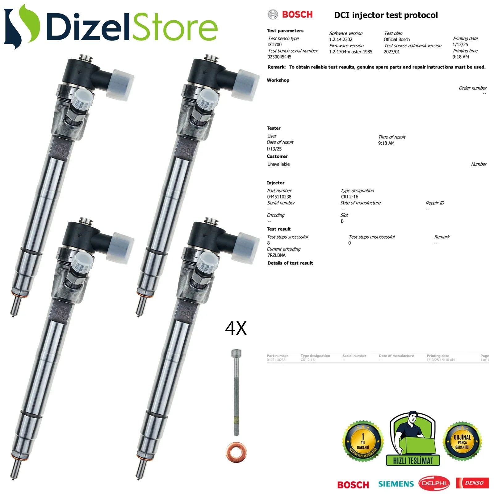 4X 0445110238 Bosch Enjektör Mercedes-Benz C200 C220 CLC 220 CLK 220 CDI A6460700787 - Dizel Store
