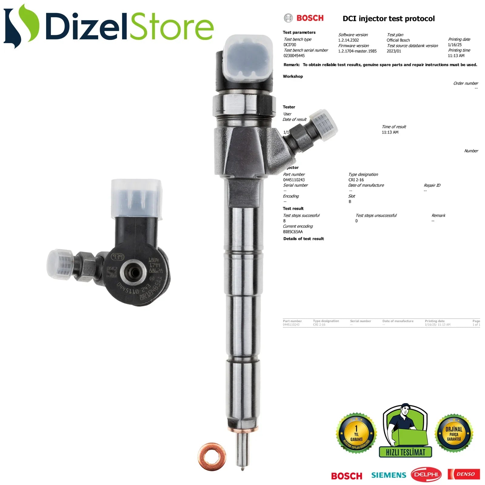 0445110243 Bosch Enjektör Alfa Romeo Fiat Opel Astra H 1.9 CDTI 55198218 - Dizel Store