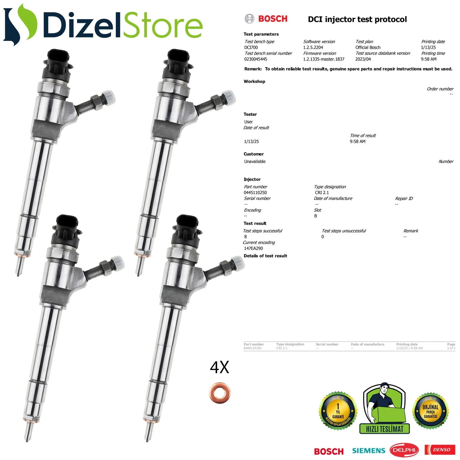 4X 0445110250 Bosch Enjektör Ford Ranger Mazda Bt 50 WLAA13H50 - Dizel Store