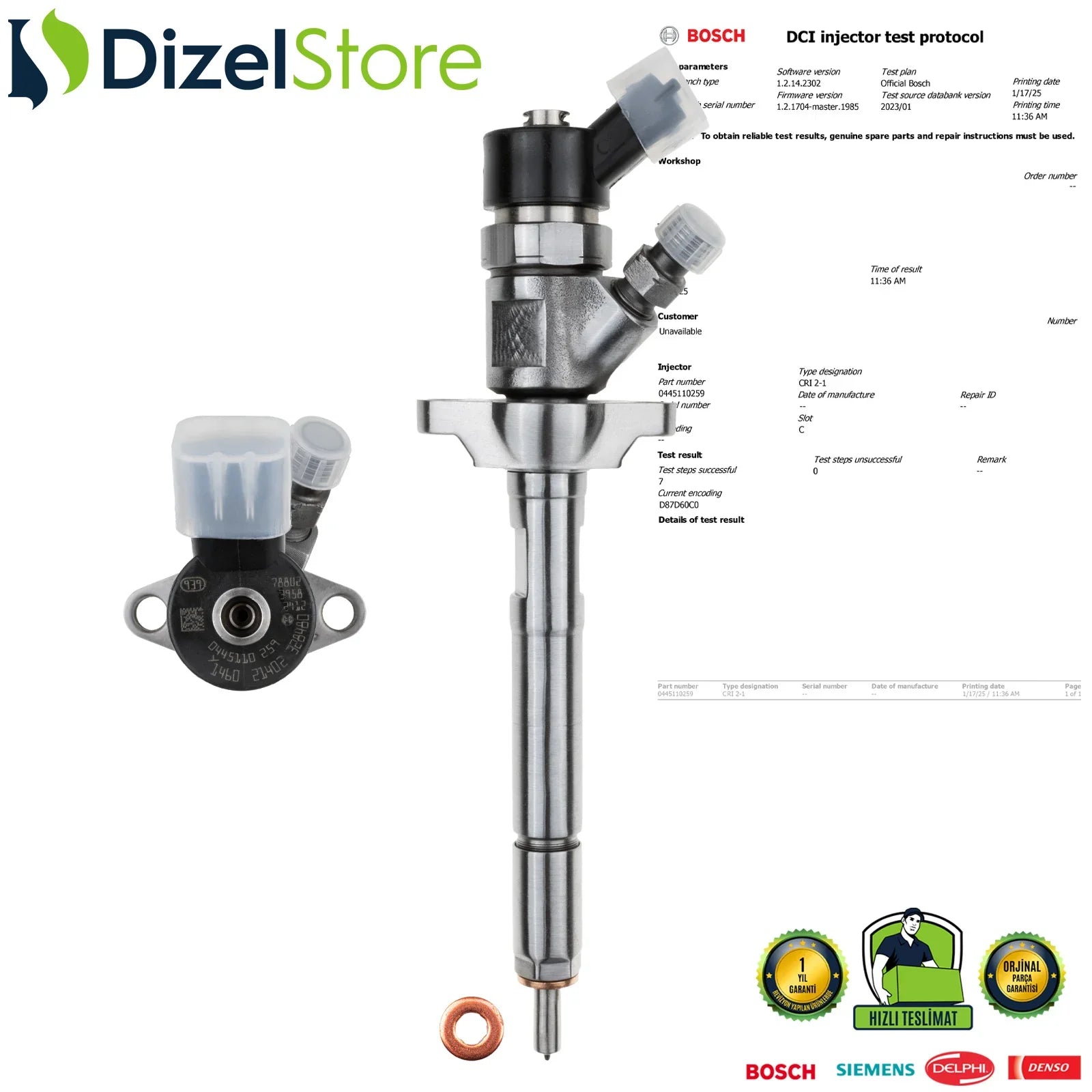 0445110259 Bosch Enjektör Mazda Peugeot Citroen C3 C4 C5 1.6 HDi 5M5Q9F593AA - Dizel Store