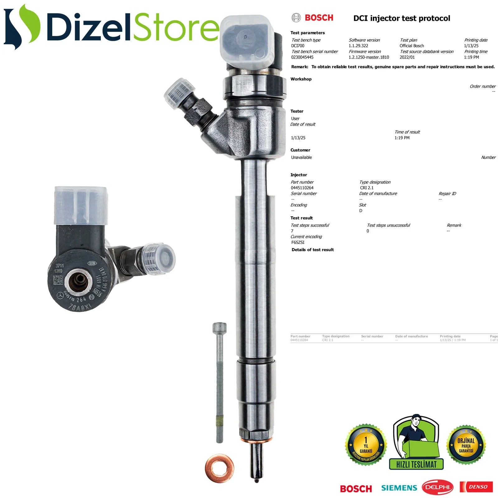 0445110264 Bosch Enjektör MERCEDES-BENZ VIANO VITO 2.0 CDI A6460700487 - Dizel Store